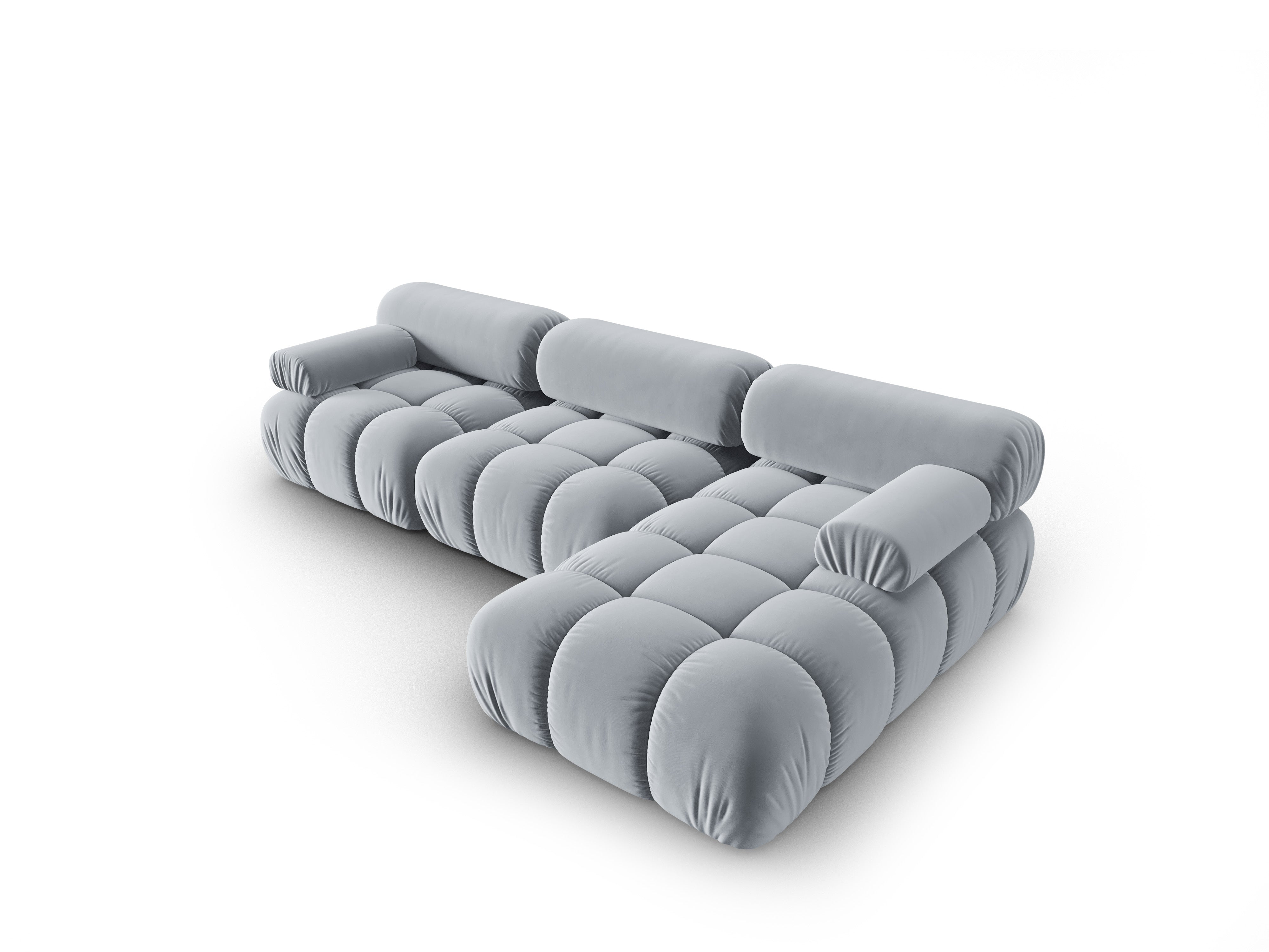Velvet Corner Sofa for 4 People Right-Hand CORTINA Light Blue