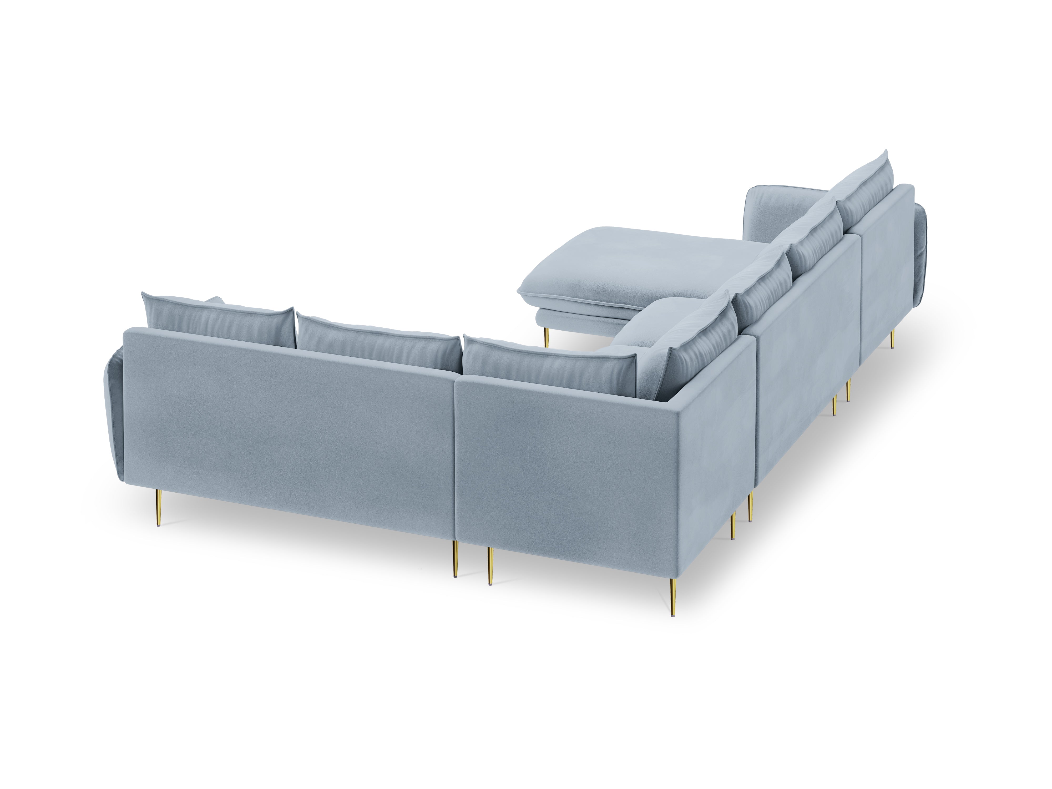 Panoramic Velvet Corner Sofa Right-Handed 7-Seater VIENNA Light Blue with Gold Base