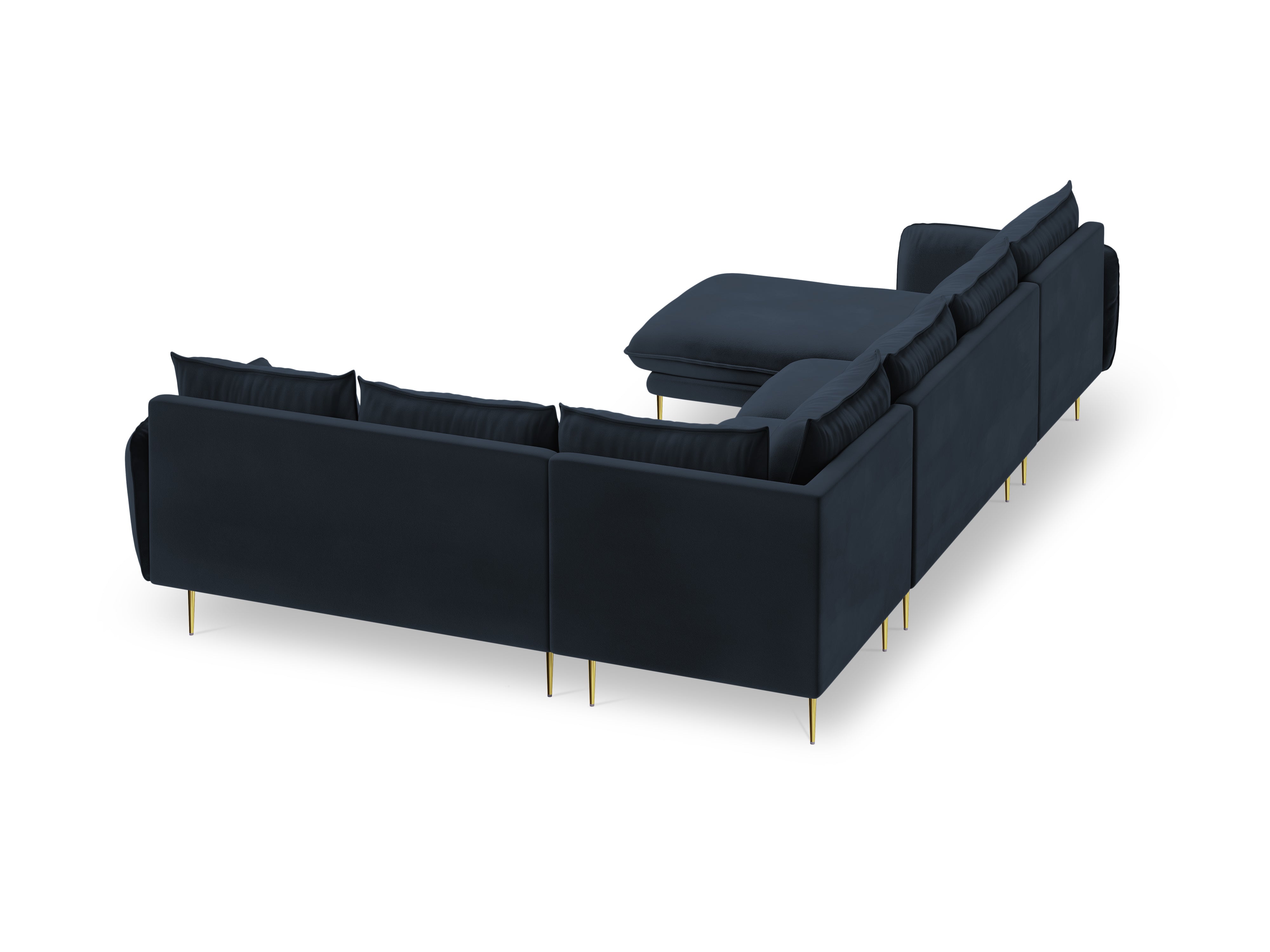 Panoramic Velvet Corner Sofa Right-Handed 7-Seater VIENNA Dark Blue with Gold Base