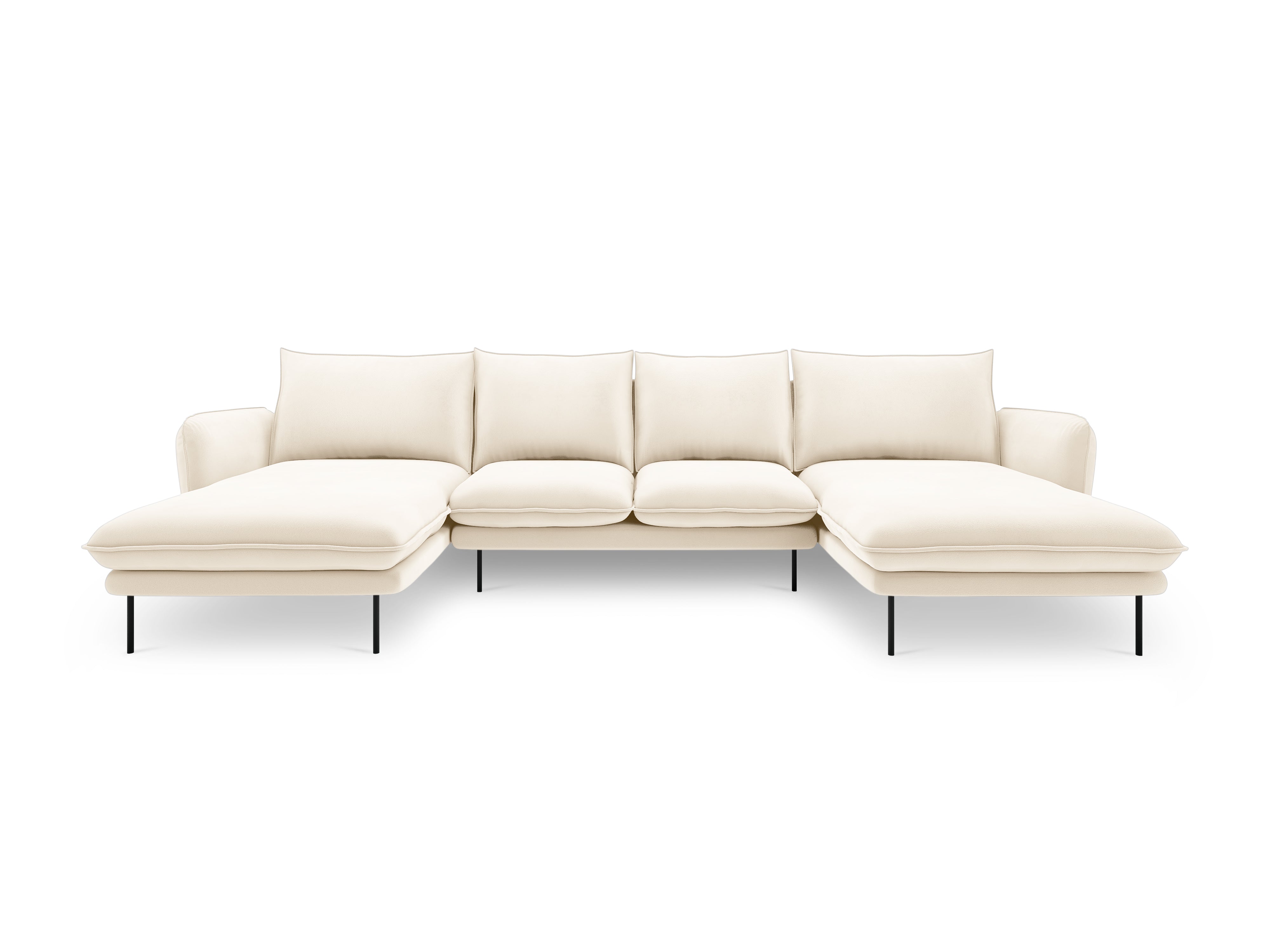 VIENNA Light Beige Velvet 6-Seater Panoramic Sofa with Black Base