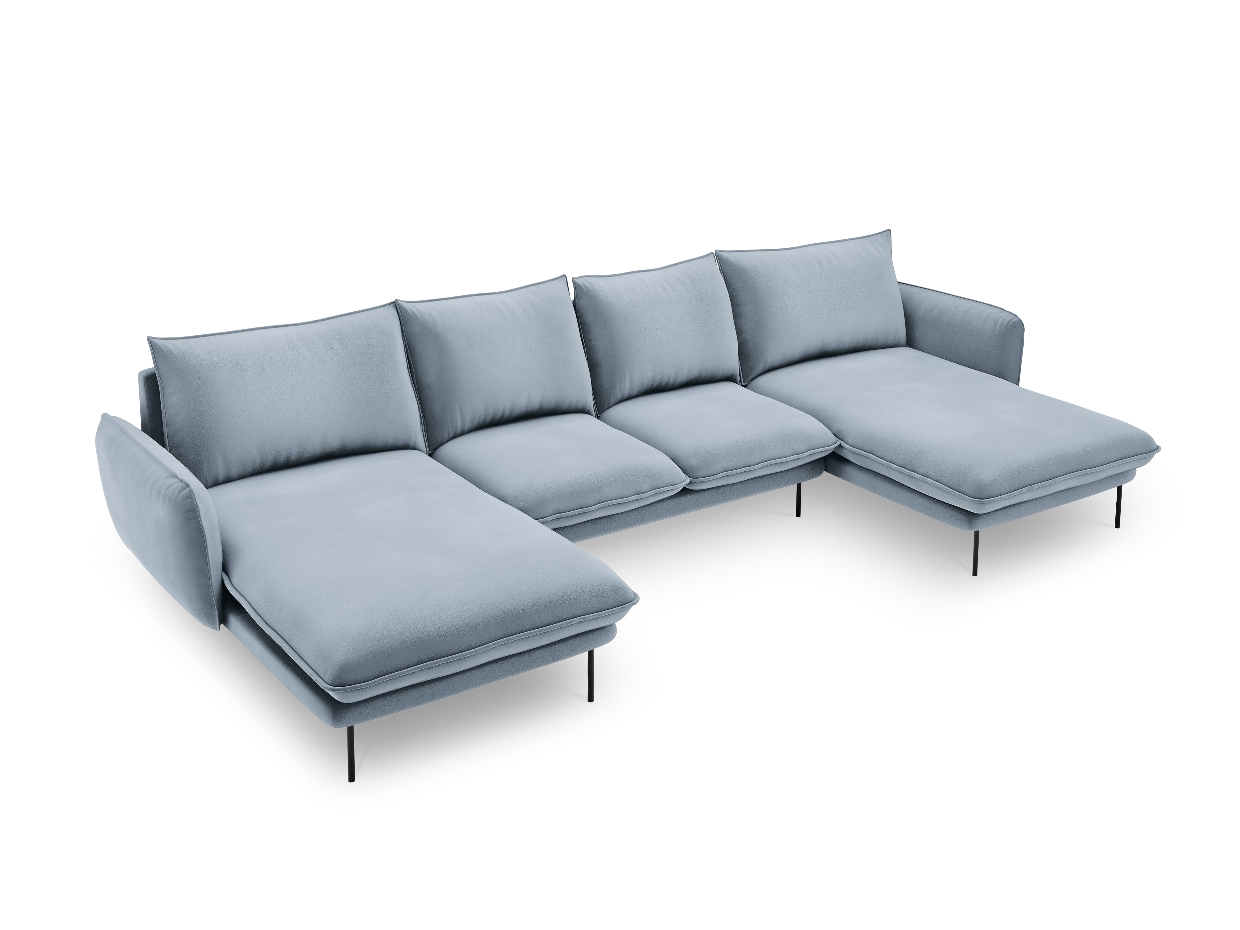 VIENNA Light Blue Velvet 6-Seater Panoramic Sofa with Black Base