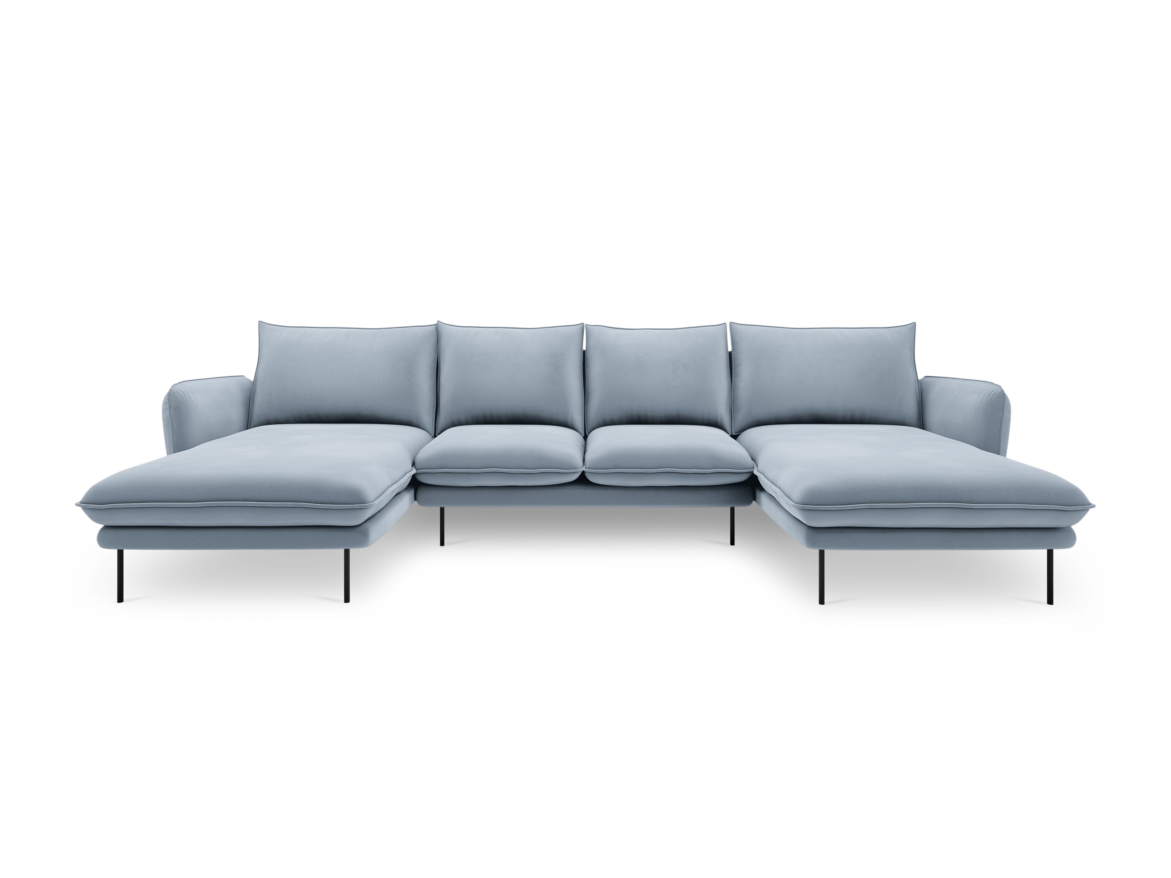 VIENNA Light Blue Velvet 6-Seater Panoramic Sofa with Black Base