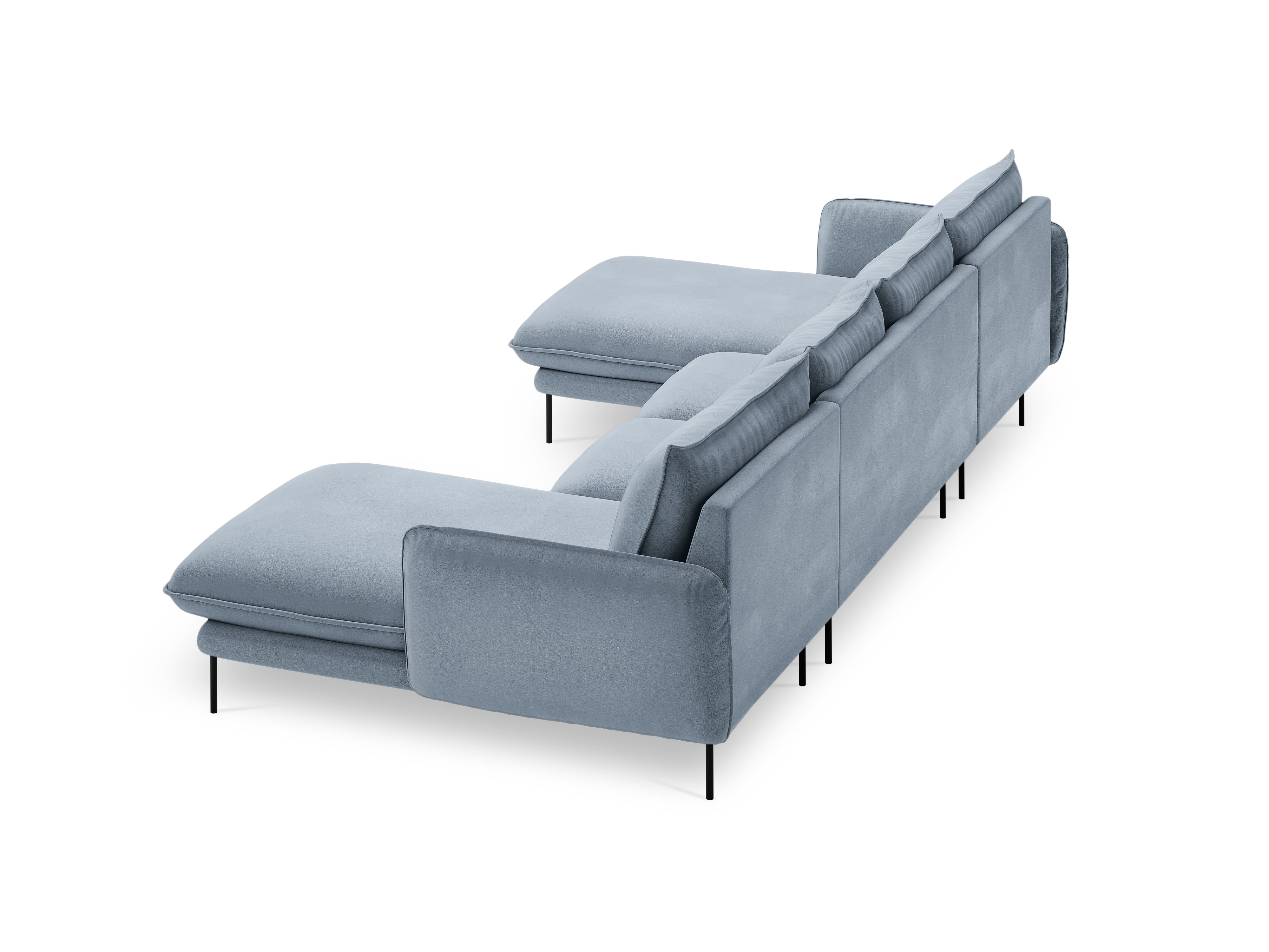VIENNA Light Blue Velvet 6-Seater Panoramic Sofa with Black Base