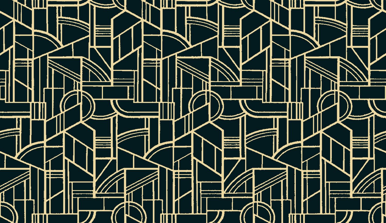 Metallic textile wallpaper with an Art Deco geometric pattern REIMS - NOIR DE LUNE black with gold