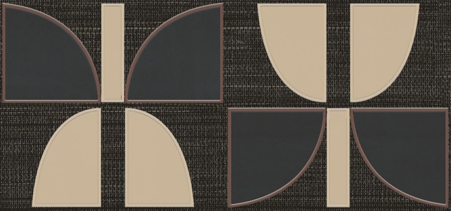 Tapete aus Pflanzenfaser mit geometrischem Muster HIKARI - NOIR TAUPE schwarz mit Bronze und Marineblau