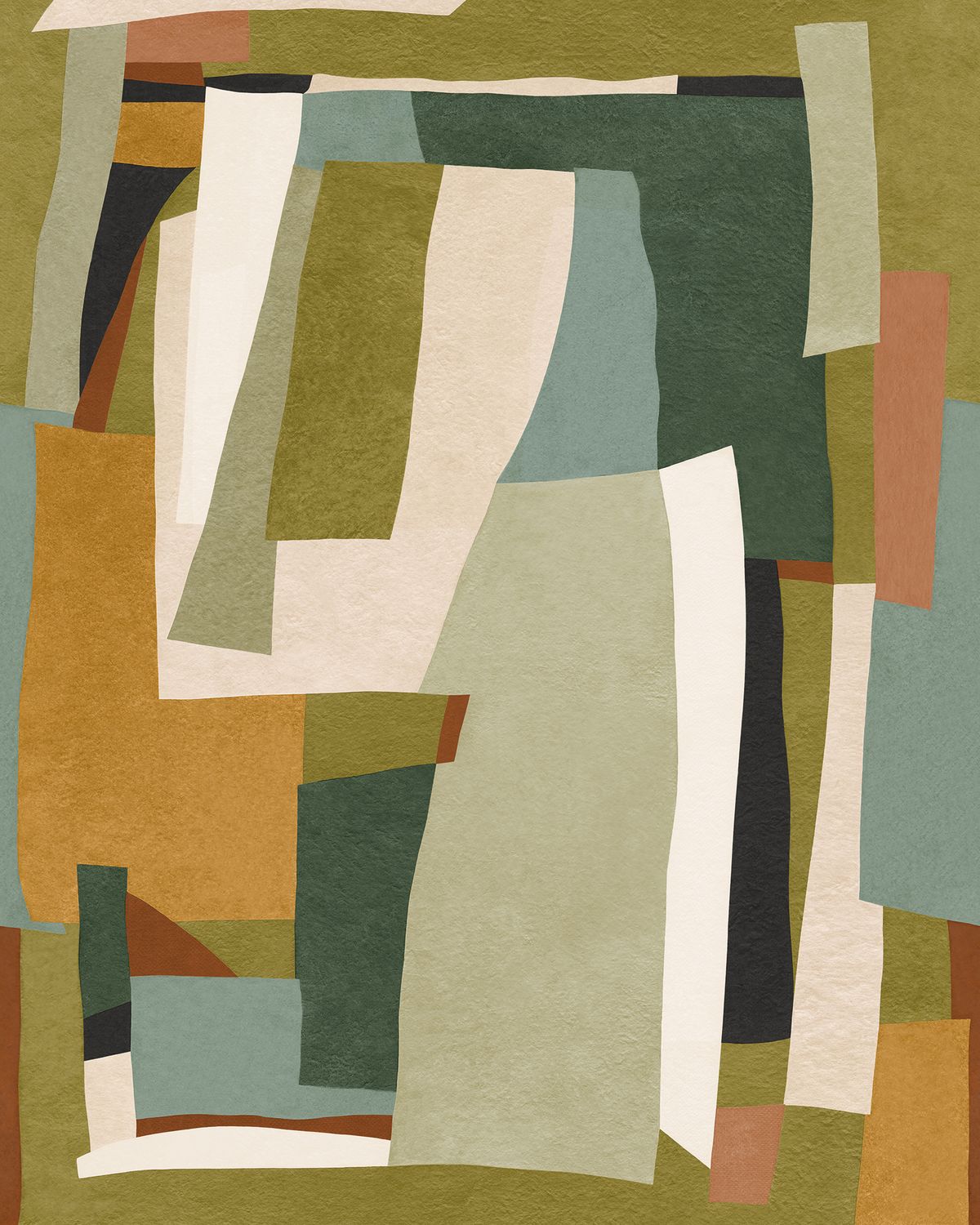 Mural tekstylny z abstrakcyjnym motywem VERNISSAGE - MULTICOLORE zieleń z beżem i morskim niebieskim