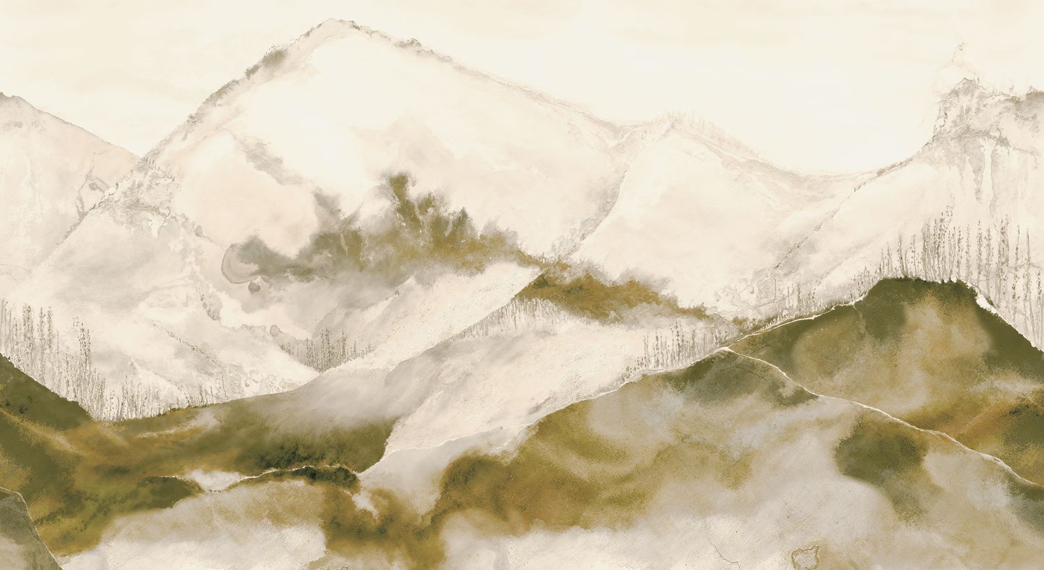 Mural z abaki z górskim motywem HORIZON - SABLE BEIGE DORÉ beżowy ze złotym