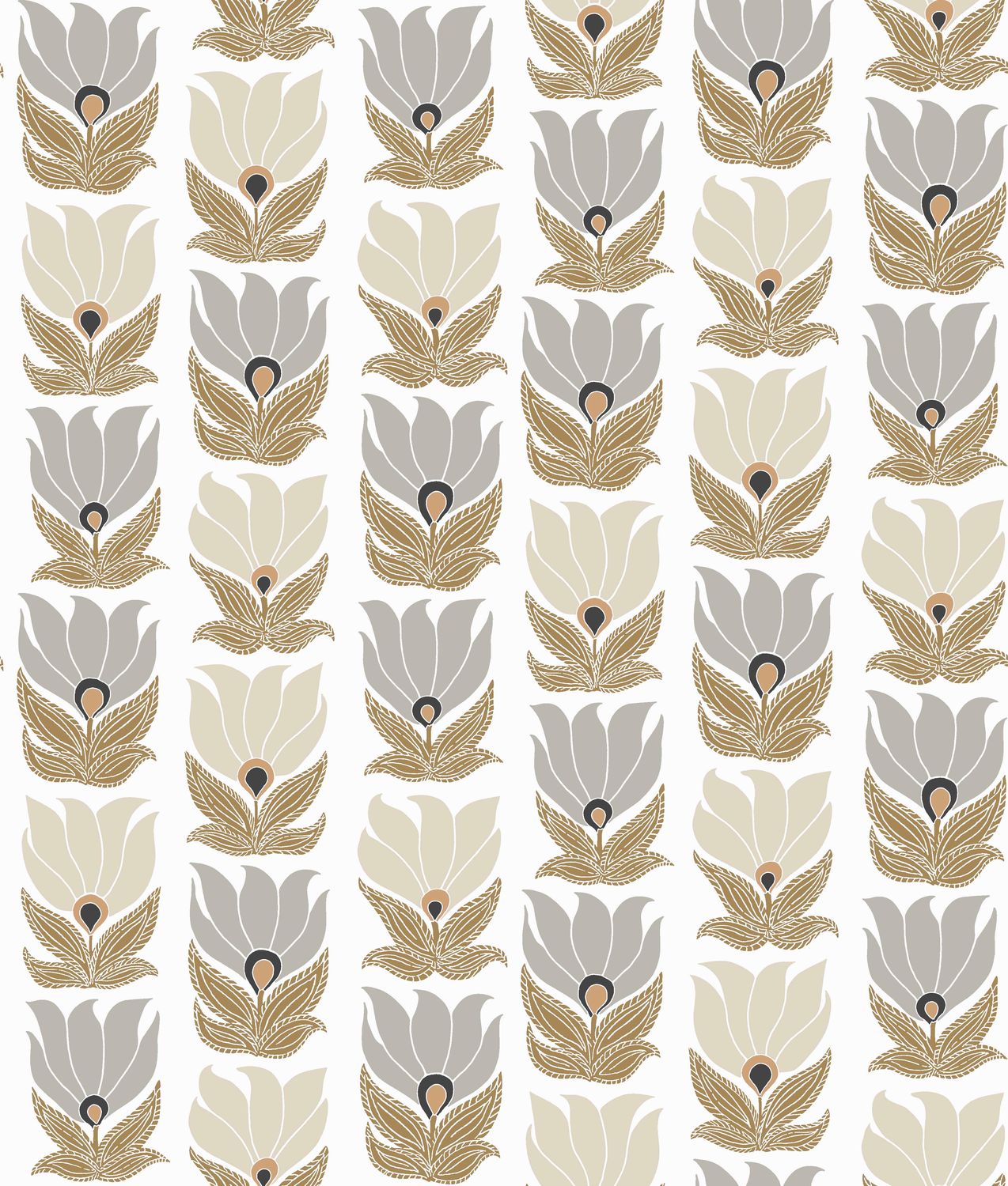 Tapeta z motywem roślinnym kwiatów DAUPHINE - BLANC/DORE biały ze złotym