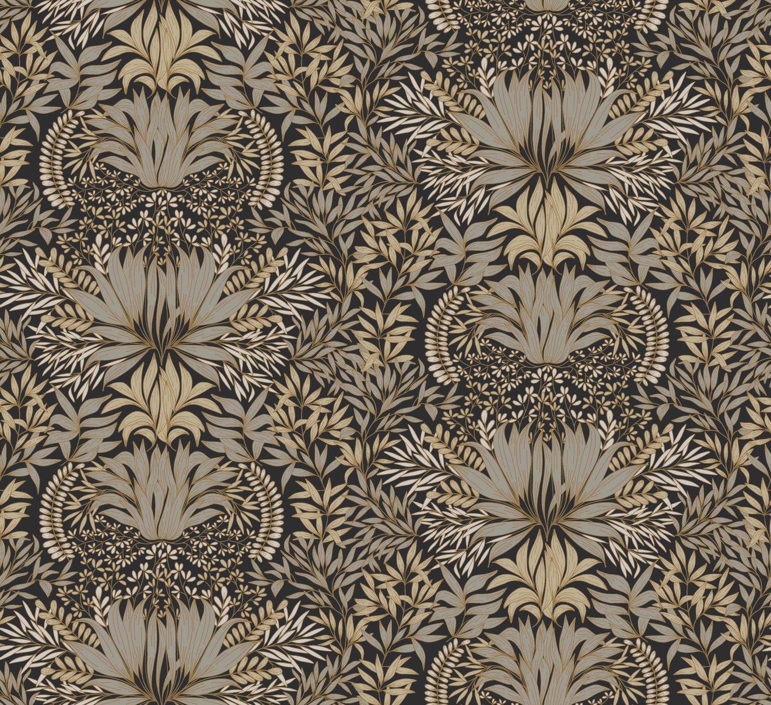 Tapete mit Pflanzenmotiv CHARDON - NOIR/DORE schwarz mit Gold