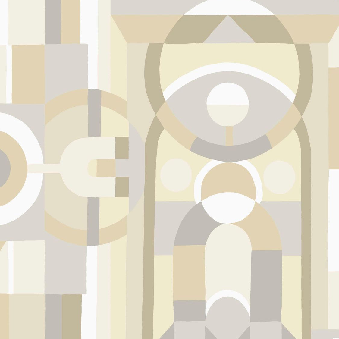 Tapeta z geometrycznym motywem witrażu VITRAIL - BLANC/SABLE biały z beżowym