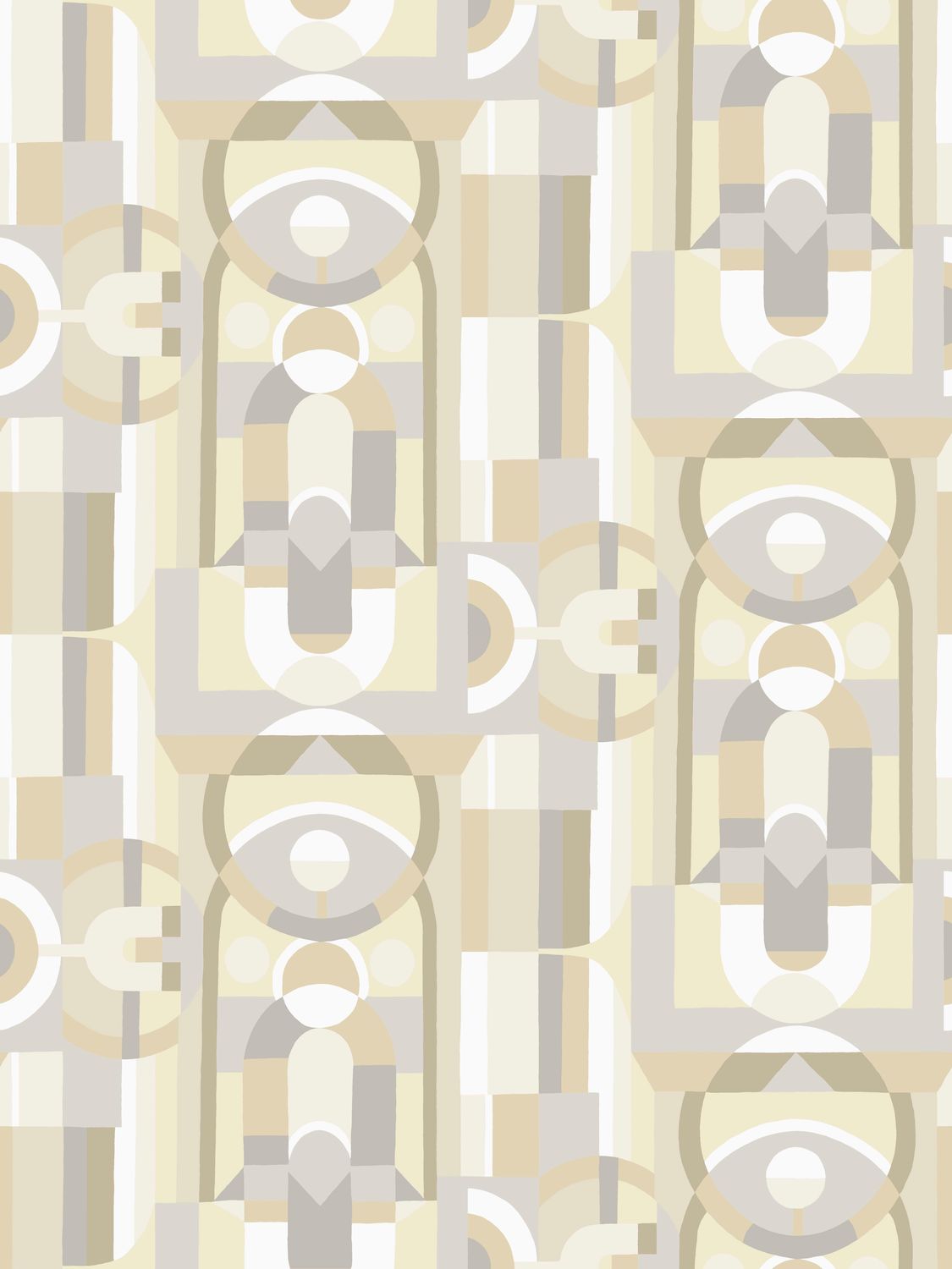 Tapeta z geometrycznym motywem witrażu VITRAIL - BLANC/SABLE biały z beżowym