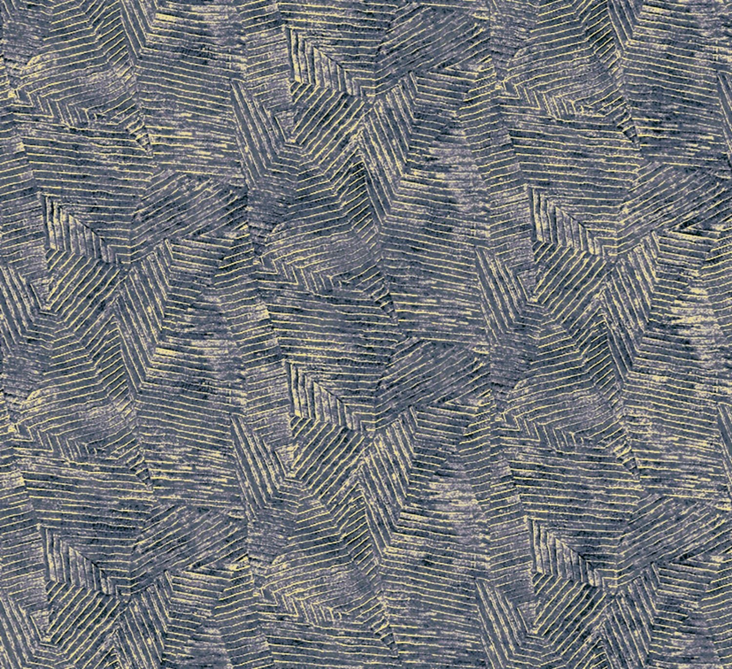 Metallische Tapete mit geometrischem Blattmuster LORE - MARINE/DORÉ blau mit Gold