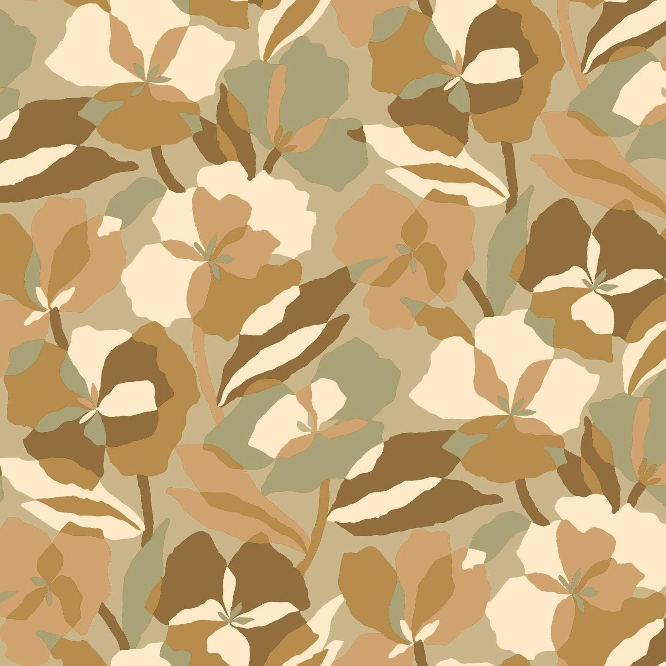 Tapeta flizelinowa z motywem roślinnym AMARYLLIS - NUDE/LICHEN pastelowa zieleń z beżowym