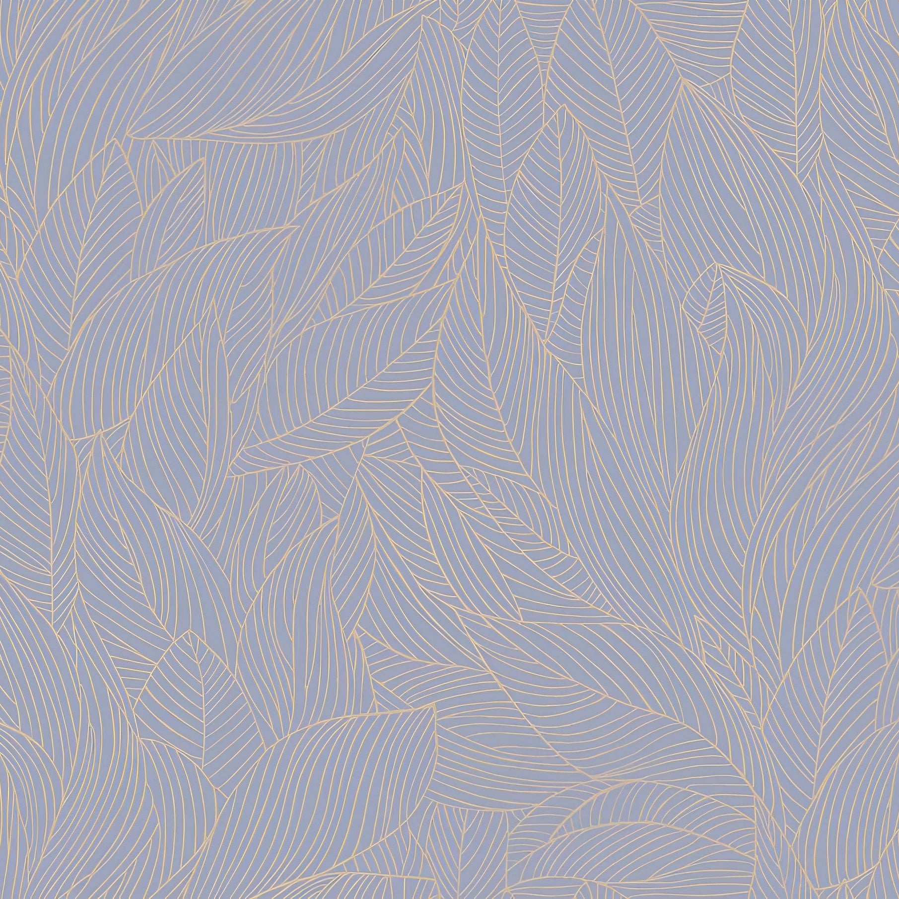Non-woven wallpaper with a plant motif HOSTA - LILAS/DORÉ lilac with gold