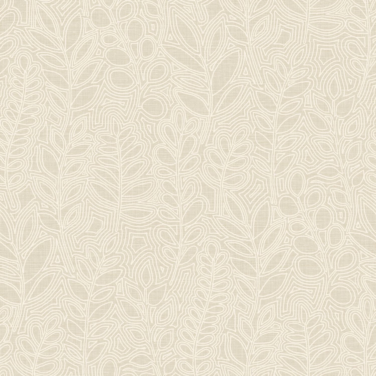 Wallpaper with a plant motif of leaves resembling embroidery ASTRAGALE - IVORY