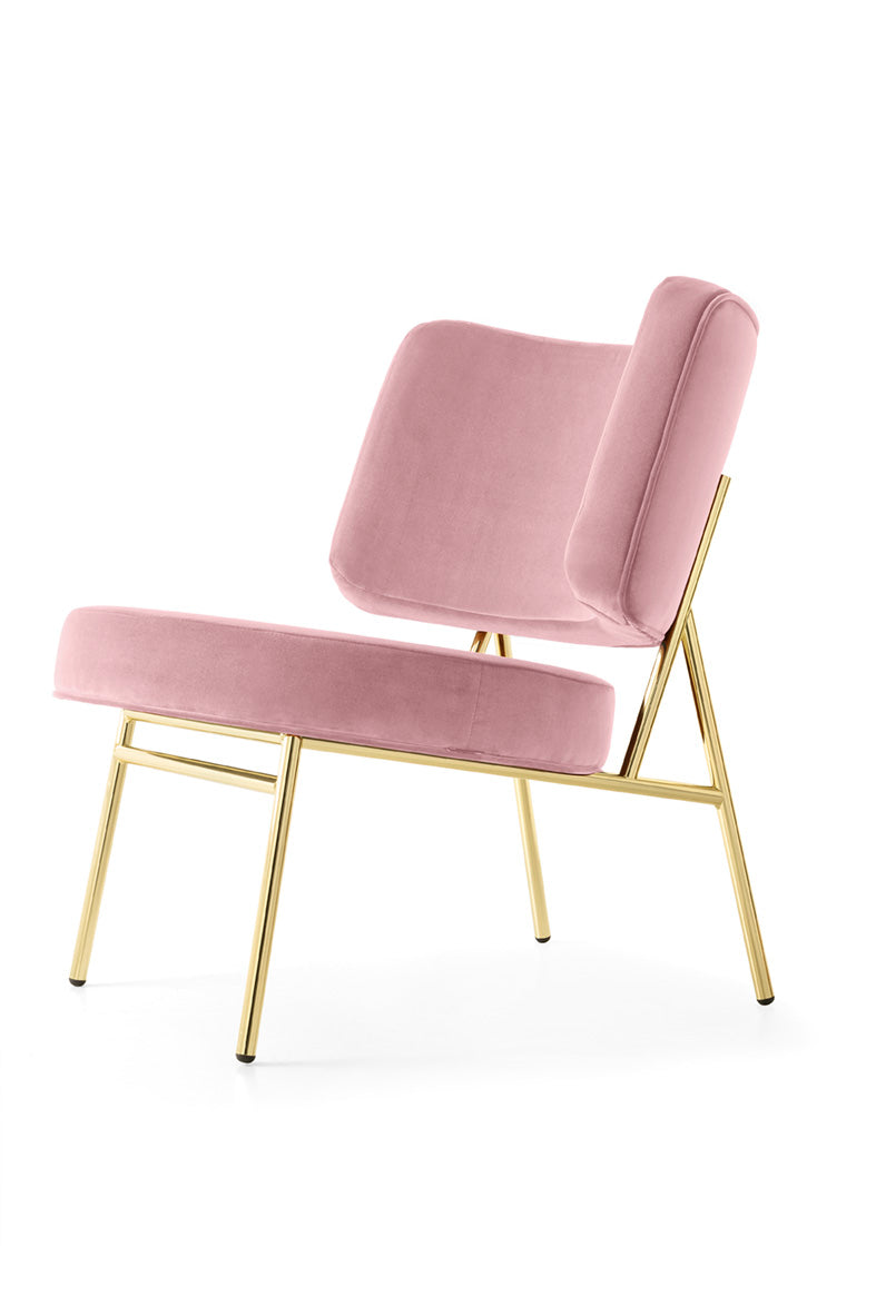 Upholstered COCO armchair with a golden base