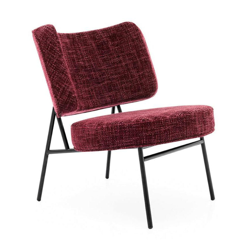 Upholstered COCO armchair with a black base