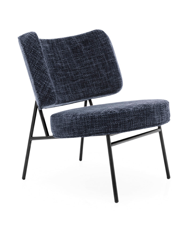 Upholstered COCO armchair with a black base