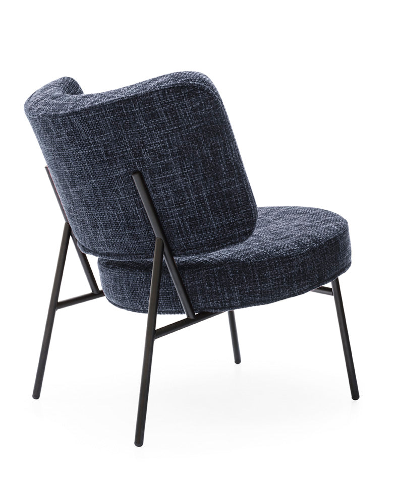 Upholstered COCO armchair with a black base