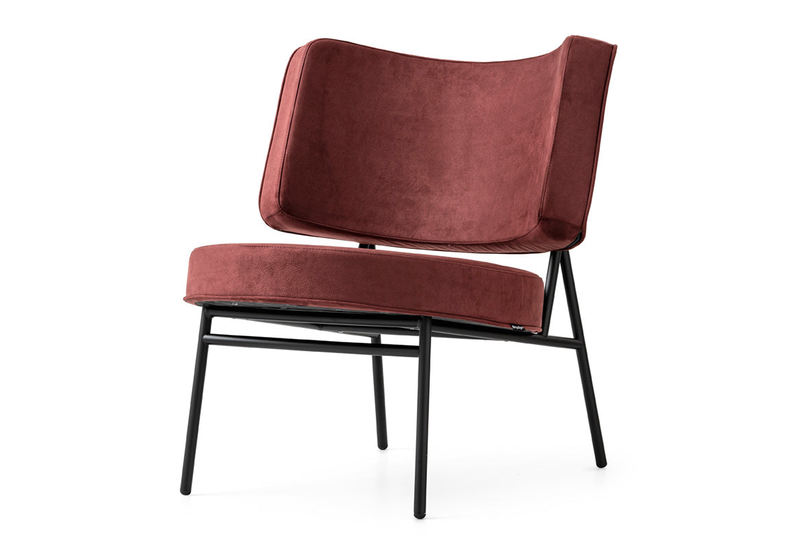 Upholstered COCO armchair with a black base