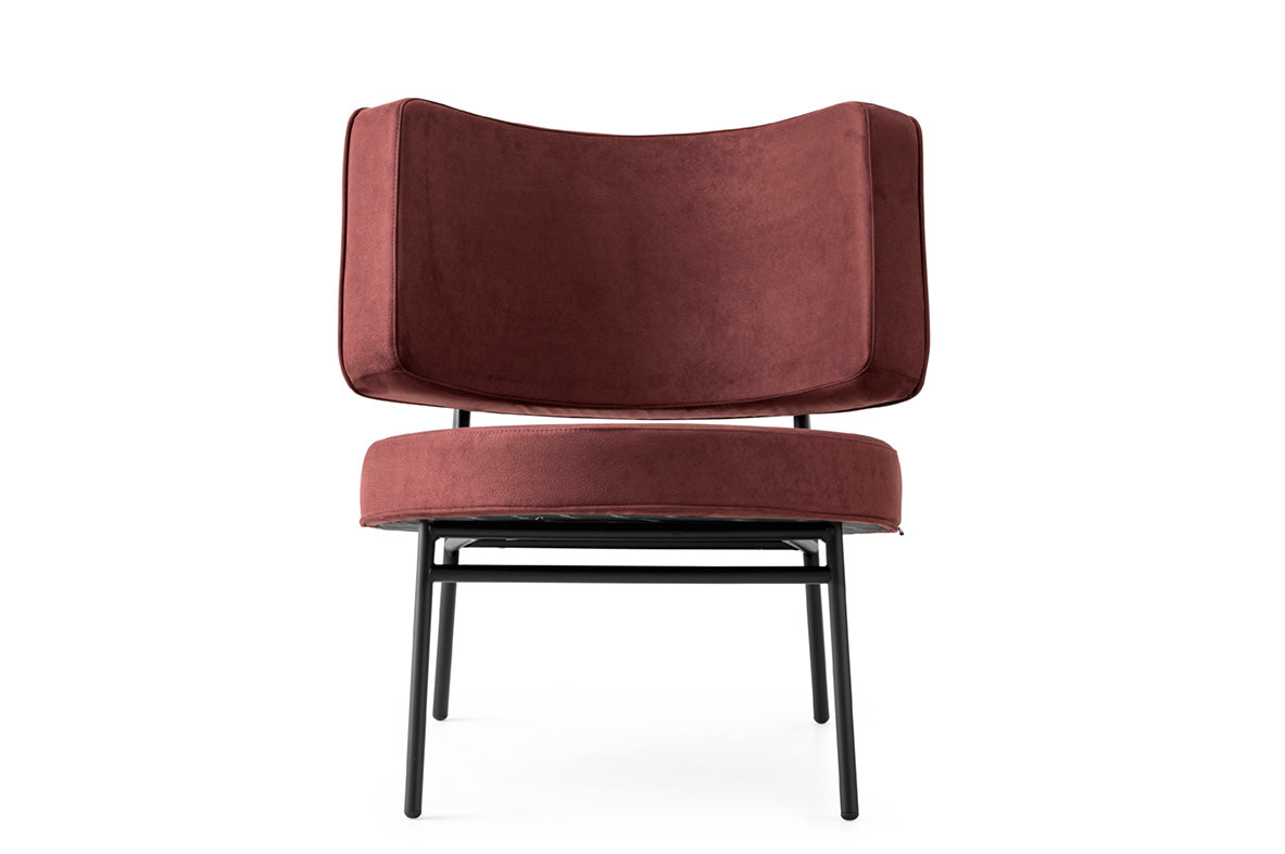 Upholstered COCO armchair with a black base