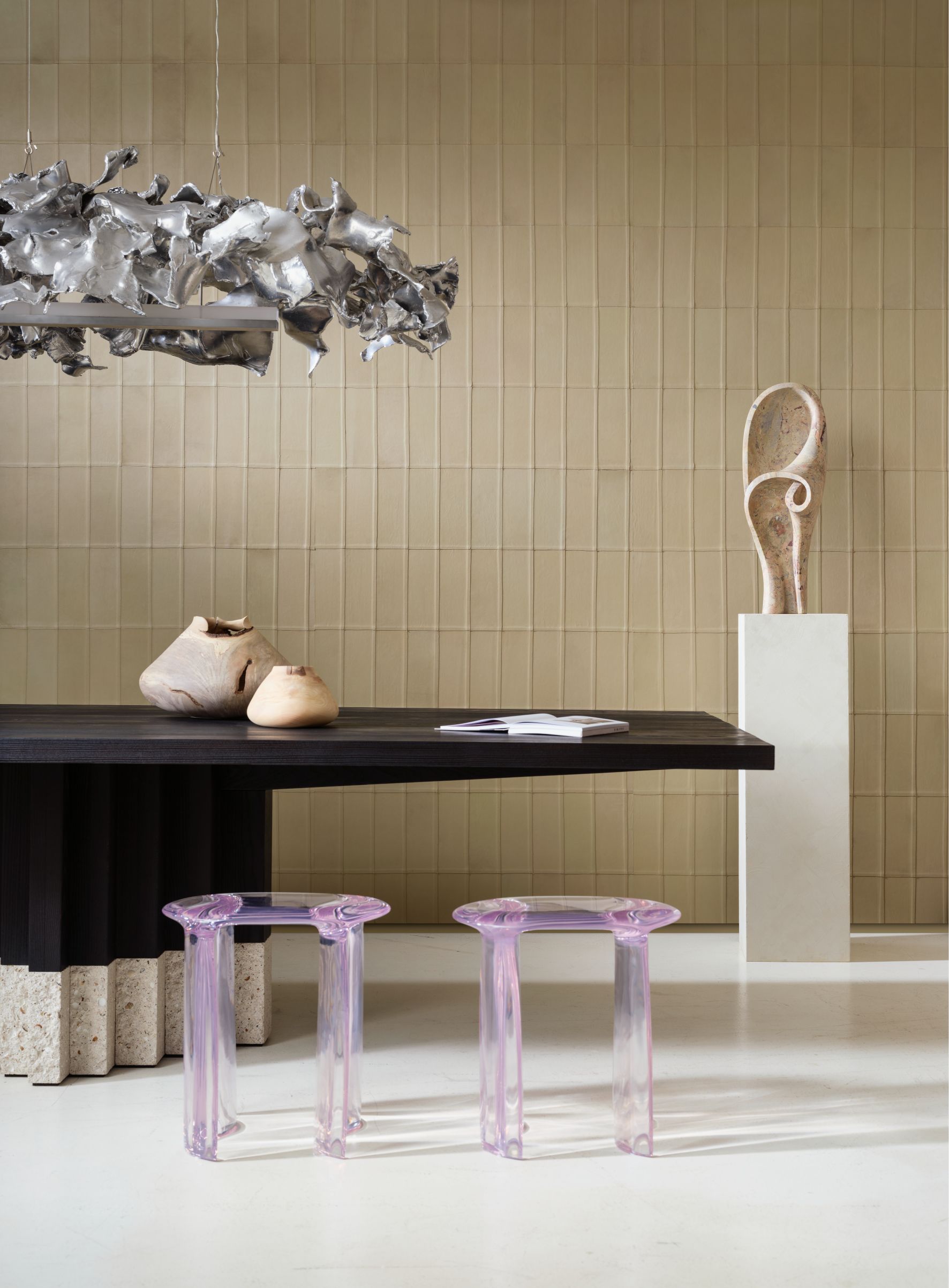 Natural leather wallpaper with geometric pattern PALADIN brown