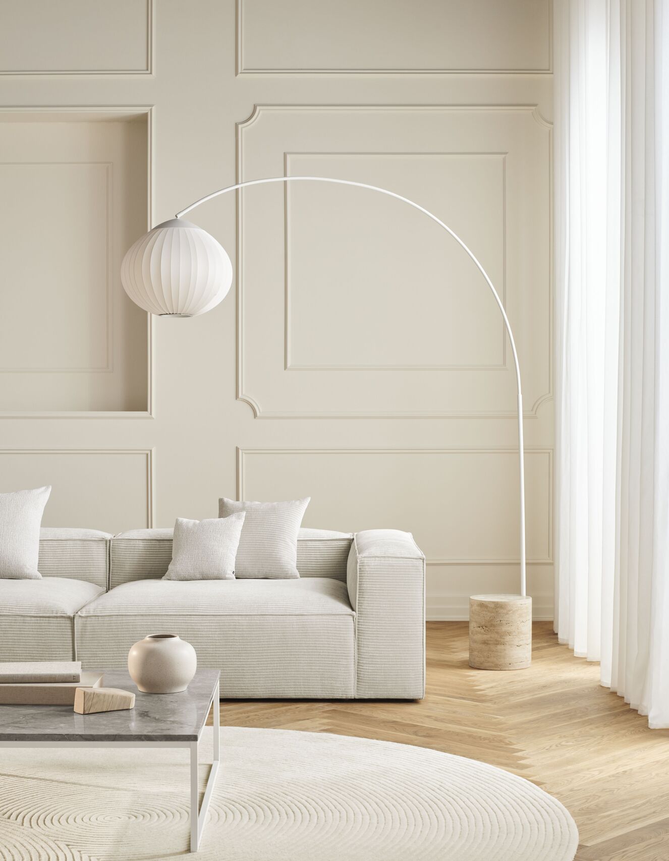 Lampa podłogowa ACORN biały z podstawą z kremowego betonu