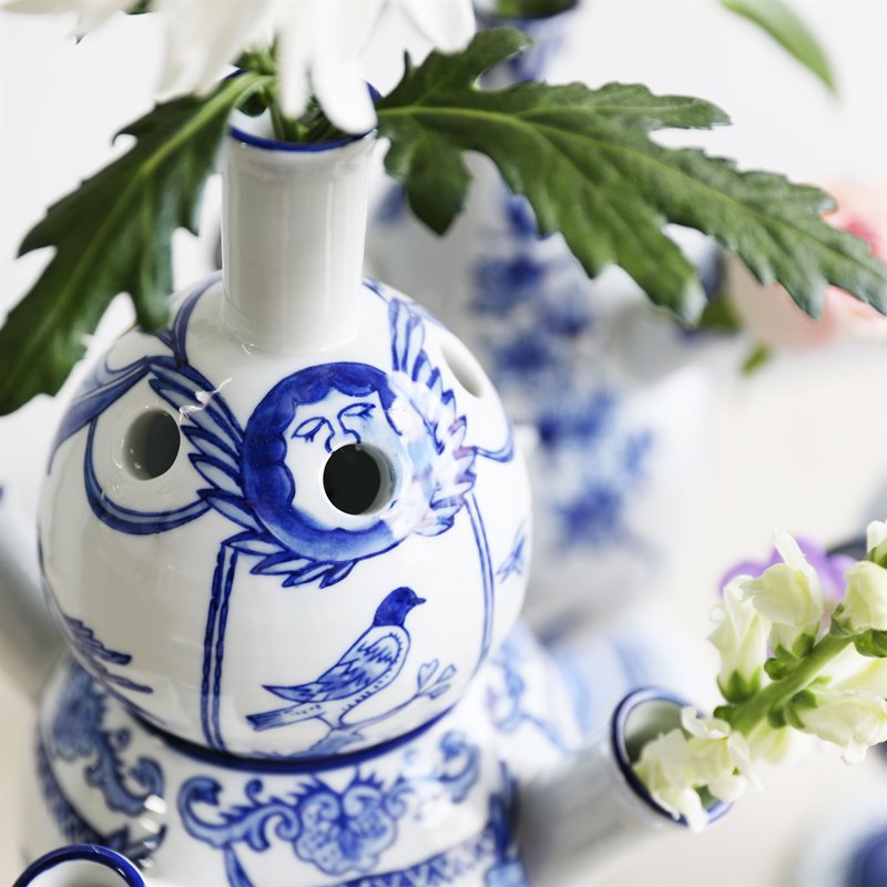 Vase ANOUK VOGEL weiß mit Blau