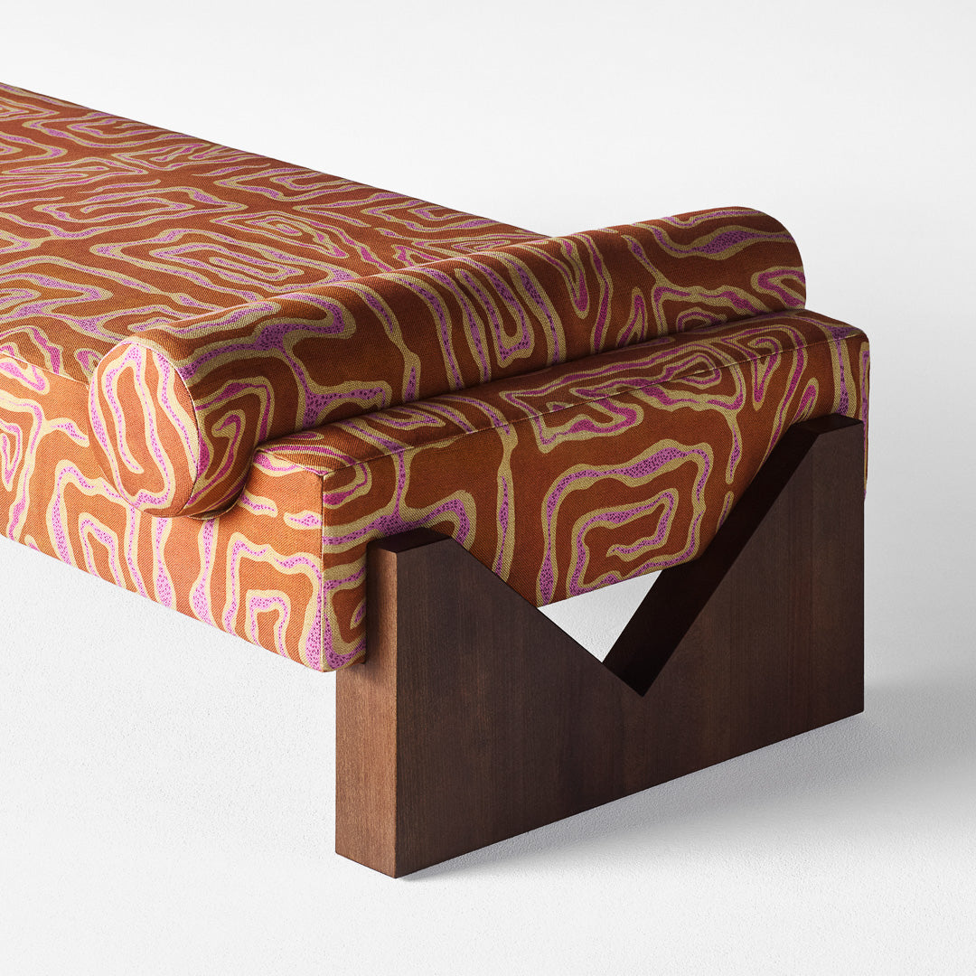 Leżanka V pomarańczowy z różowo-beżowym wzorem