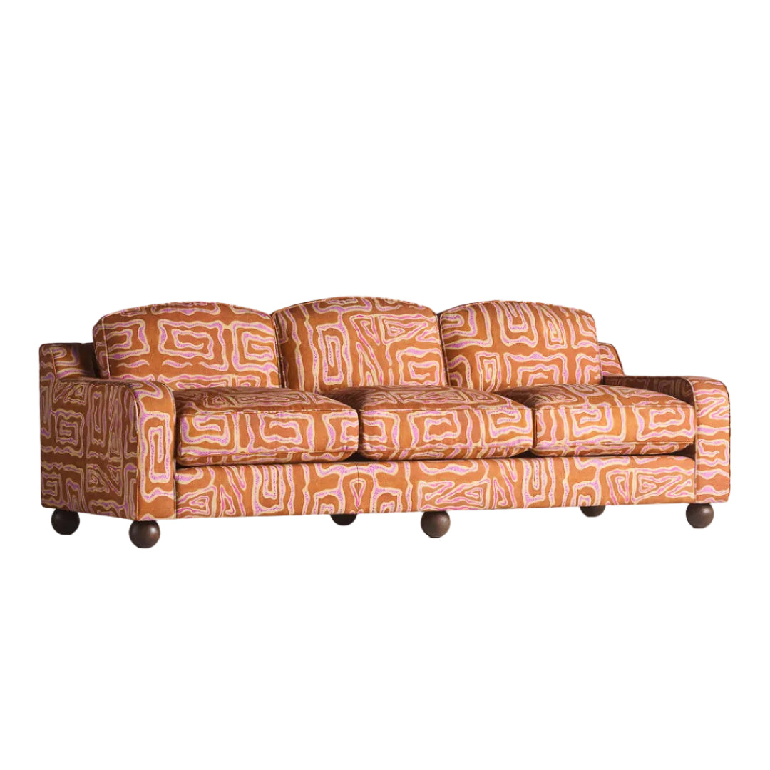 3-Seater Sofa LOLA Orange with Beige-Pink Pattern
