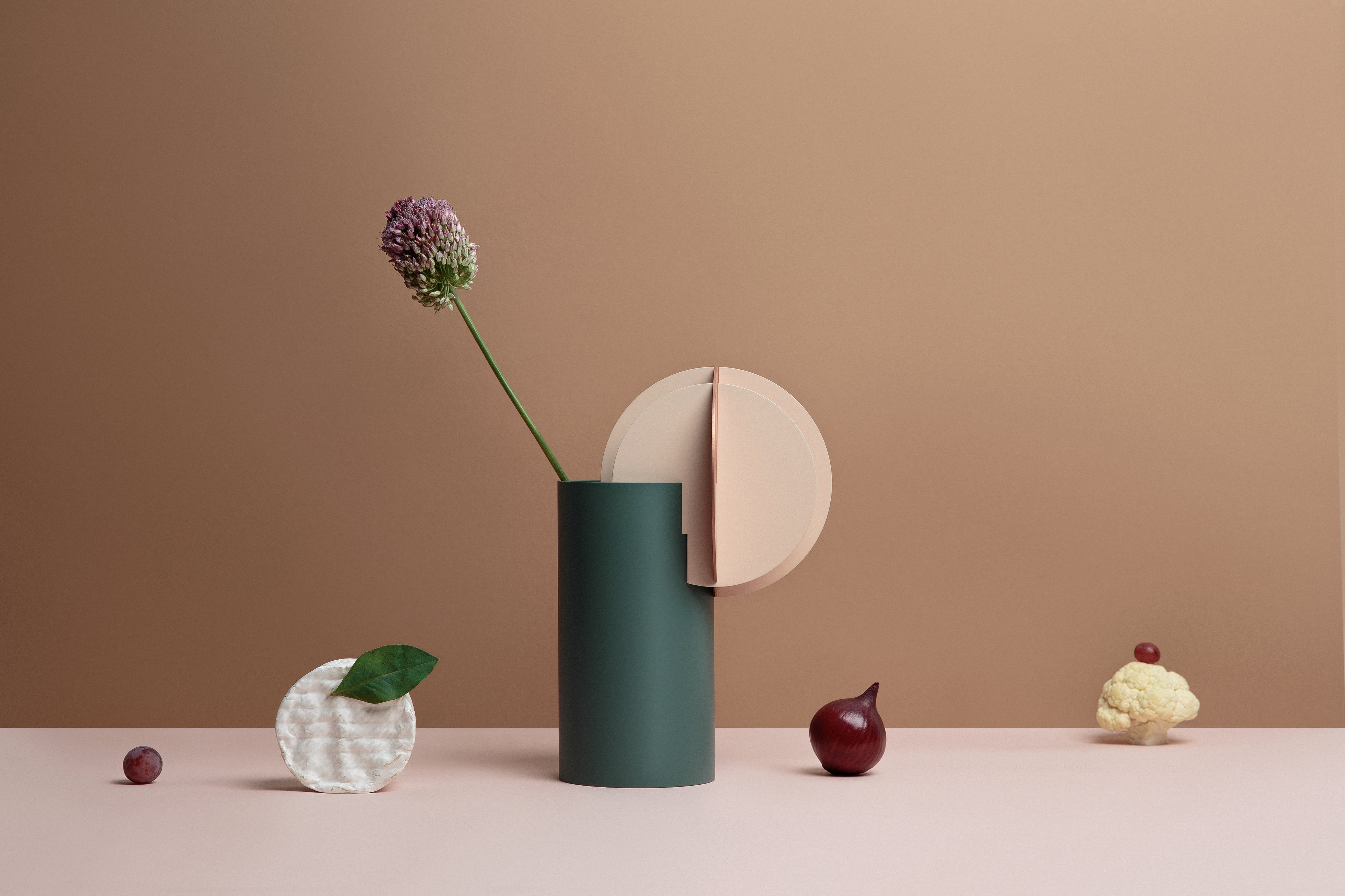 Vase DELAUNAY grün mit puderrosa und kupferfarben