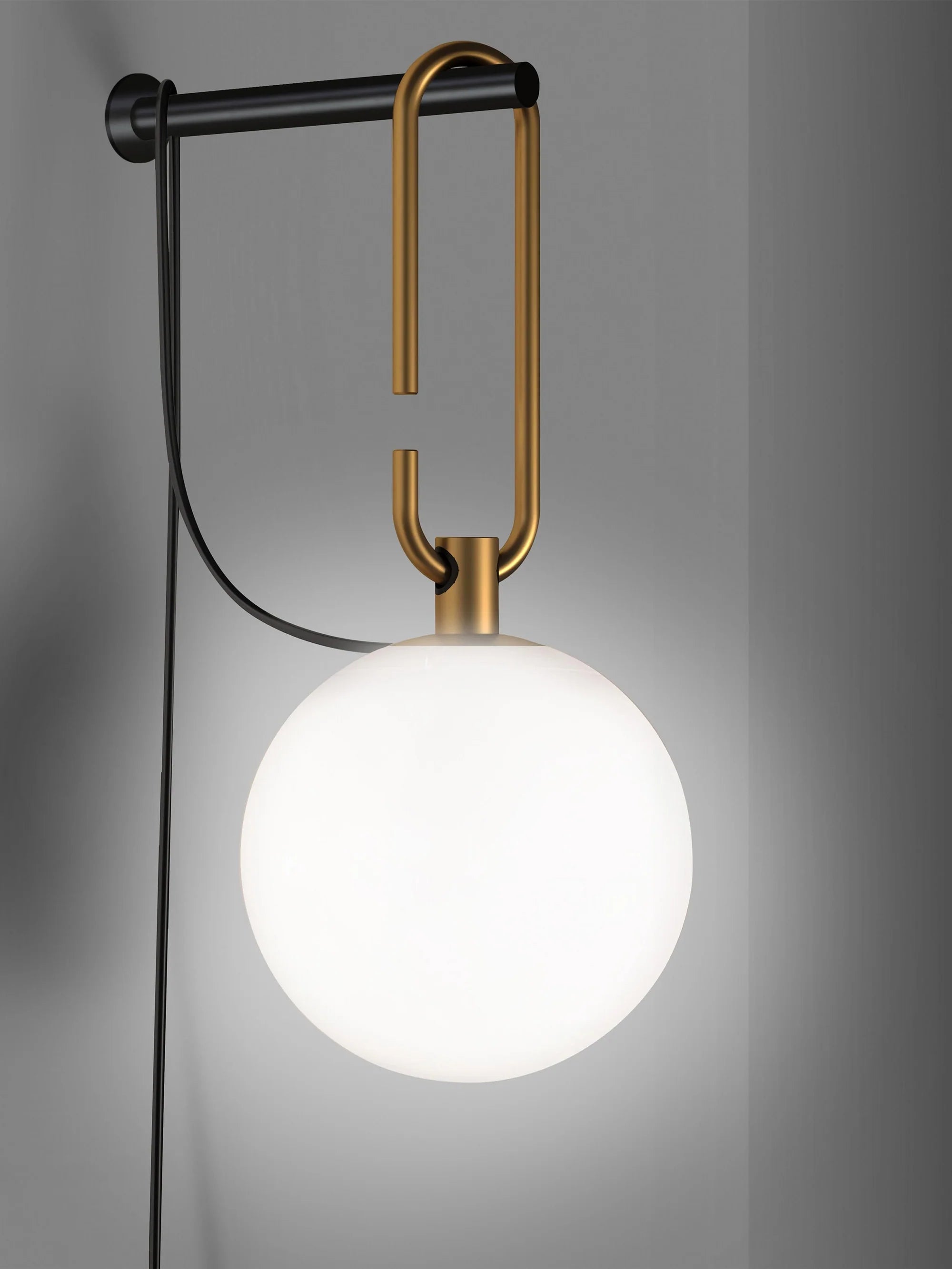 Black NH Wall Sconce with Brass and White Glass