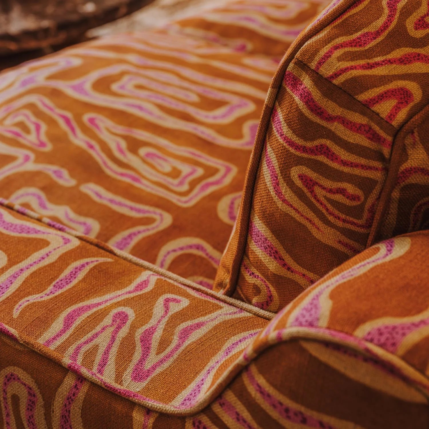 3-Seater Sofa LOLA Orange with Beige-Pink Pattern