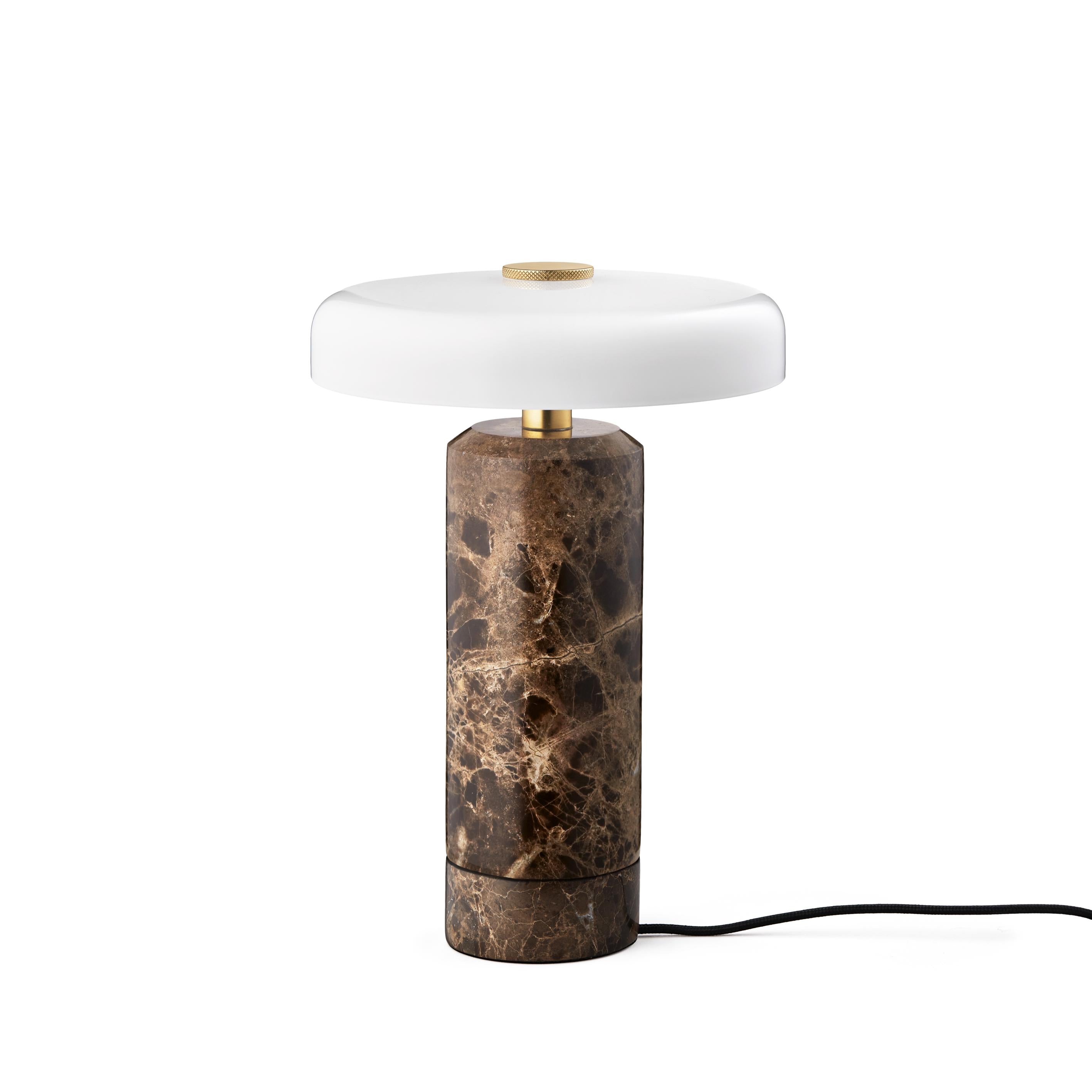 Portable lamp TRIP brown marble with milky white glass