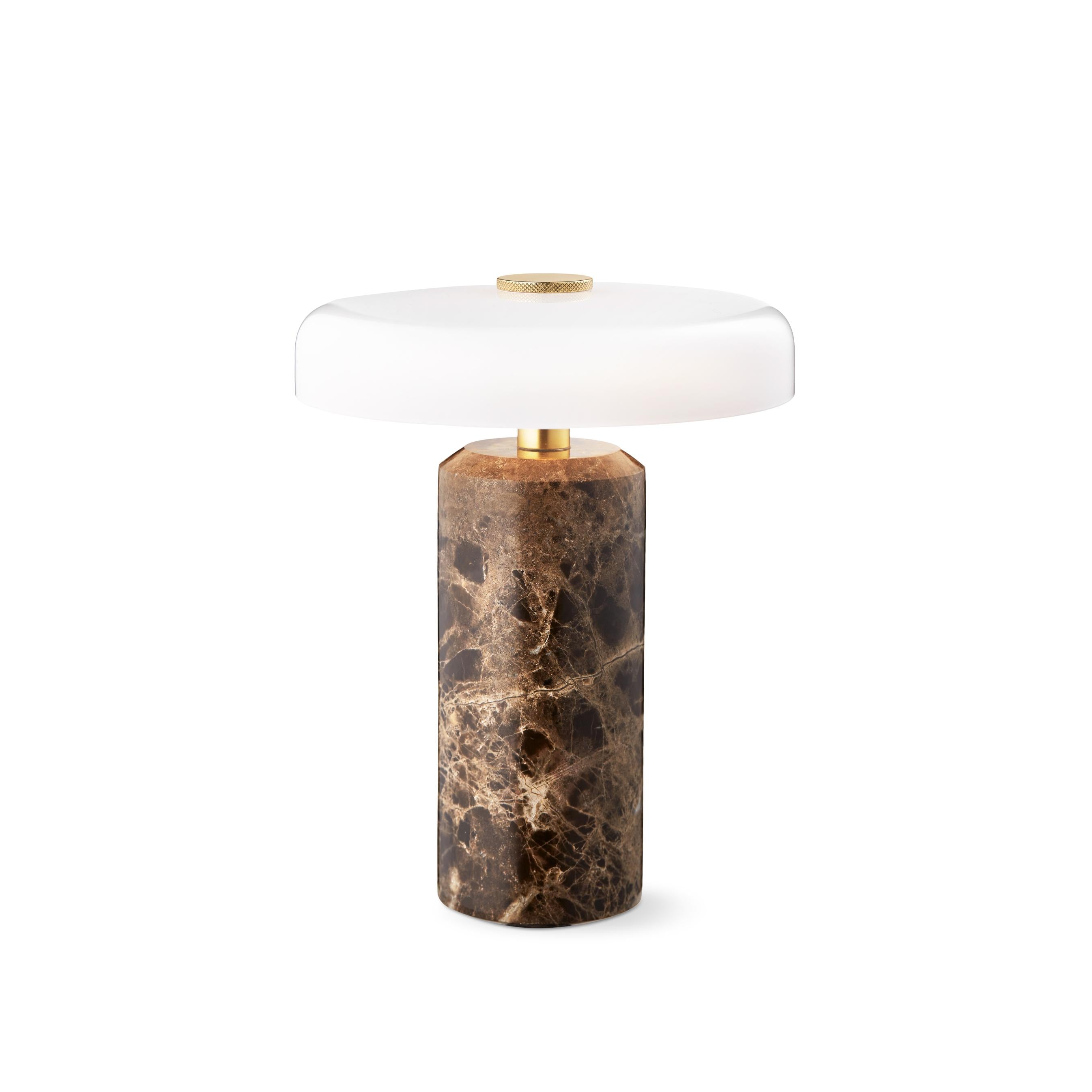 Portable lamp TRIP brown marble with milky white glass