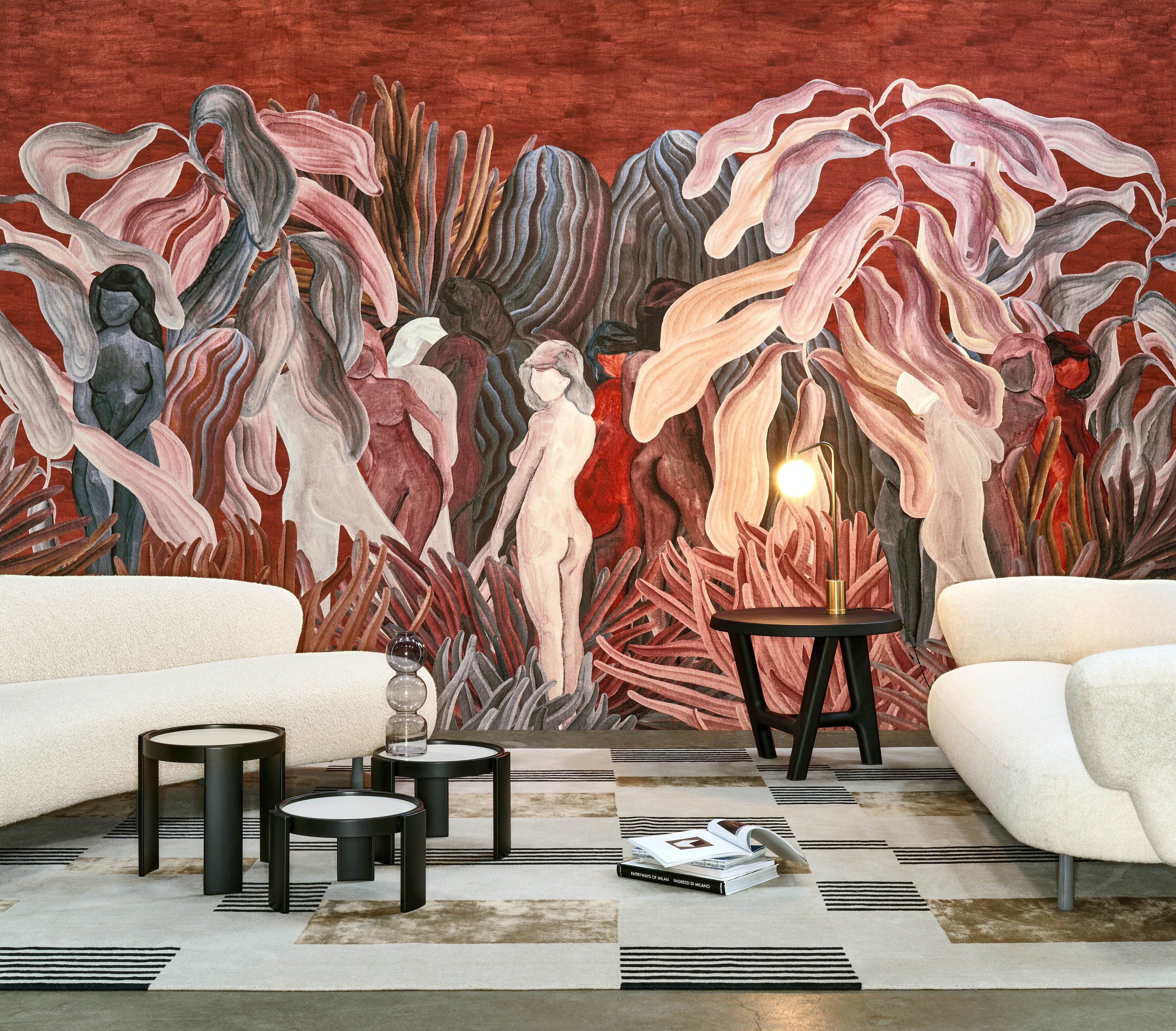 Mural tekstylny SECRET SILHOUETTES bordowy