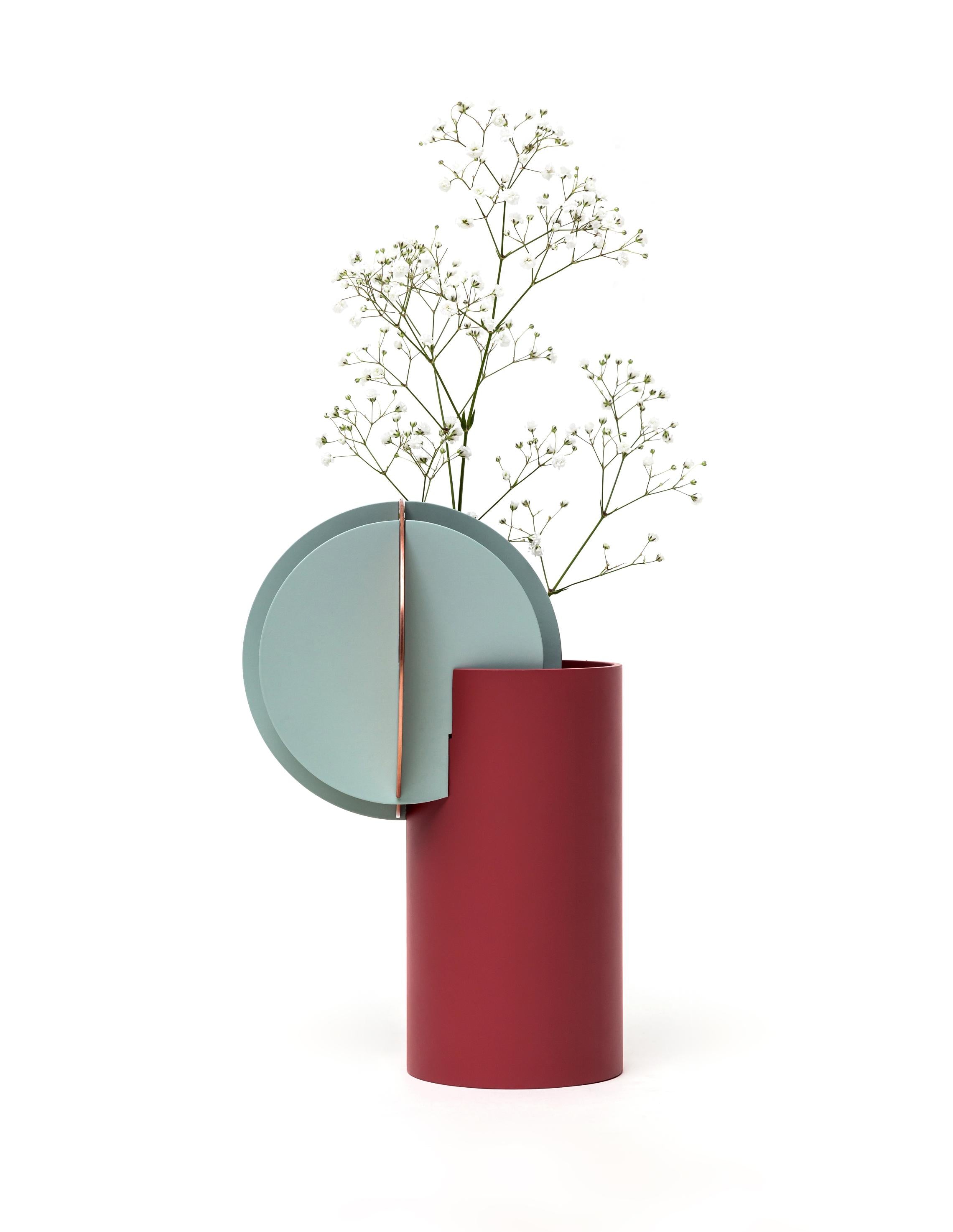 Vase DELAUNAY ziegelrot mit blauem und kupfernem Akzent