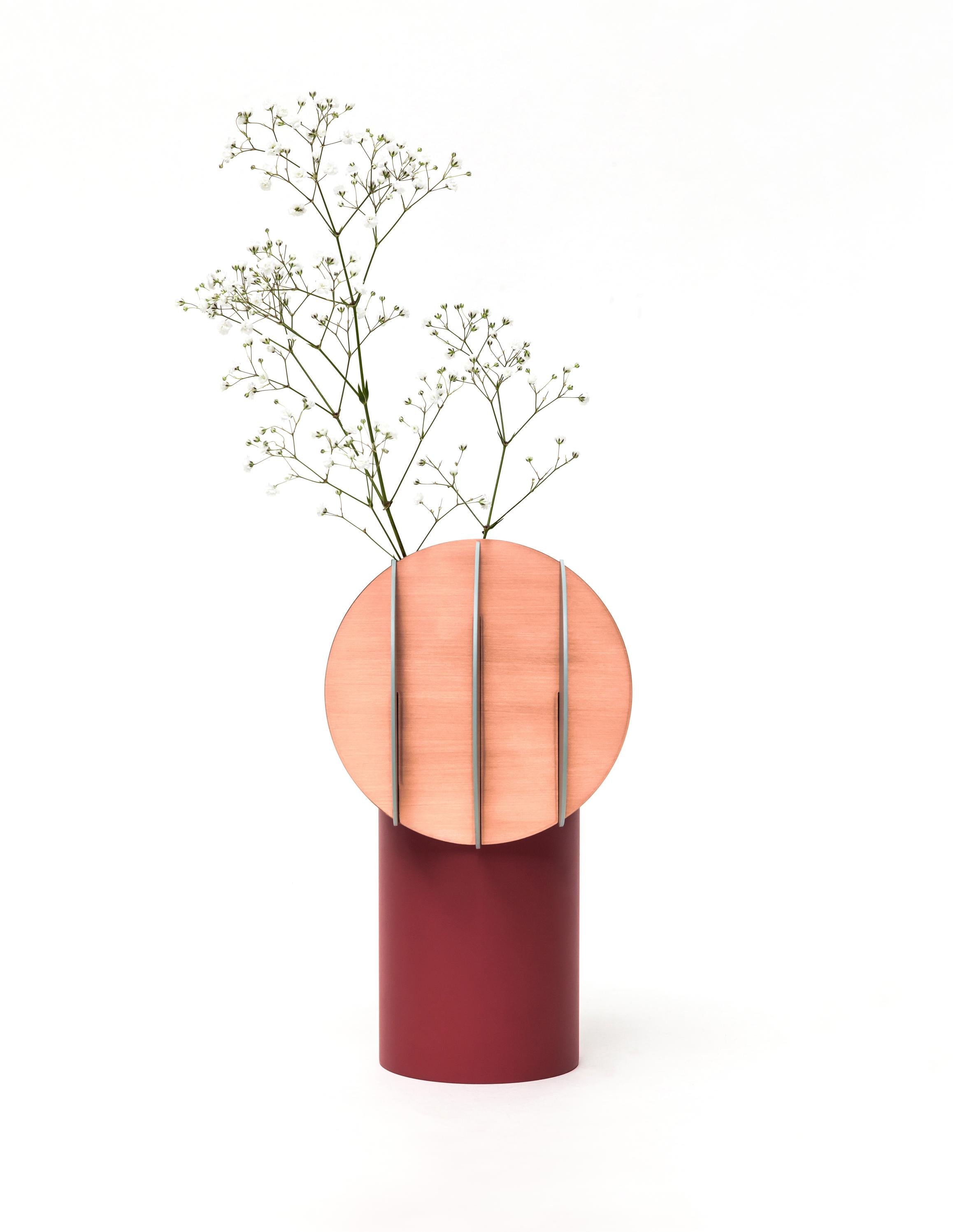 Vase DELAUNAY ziegelrot mit blauem und kupfernem Akzent