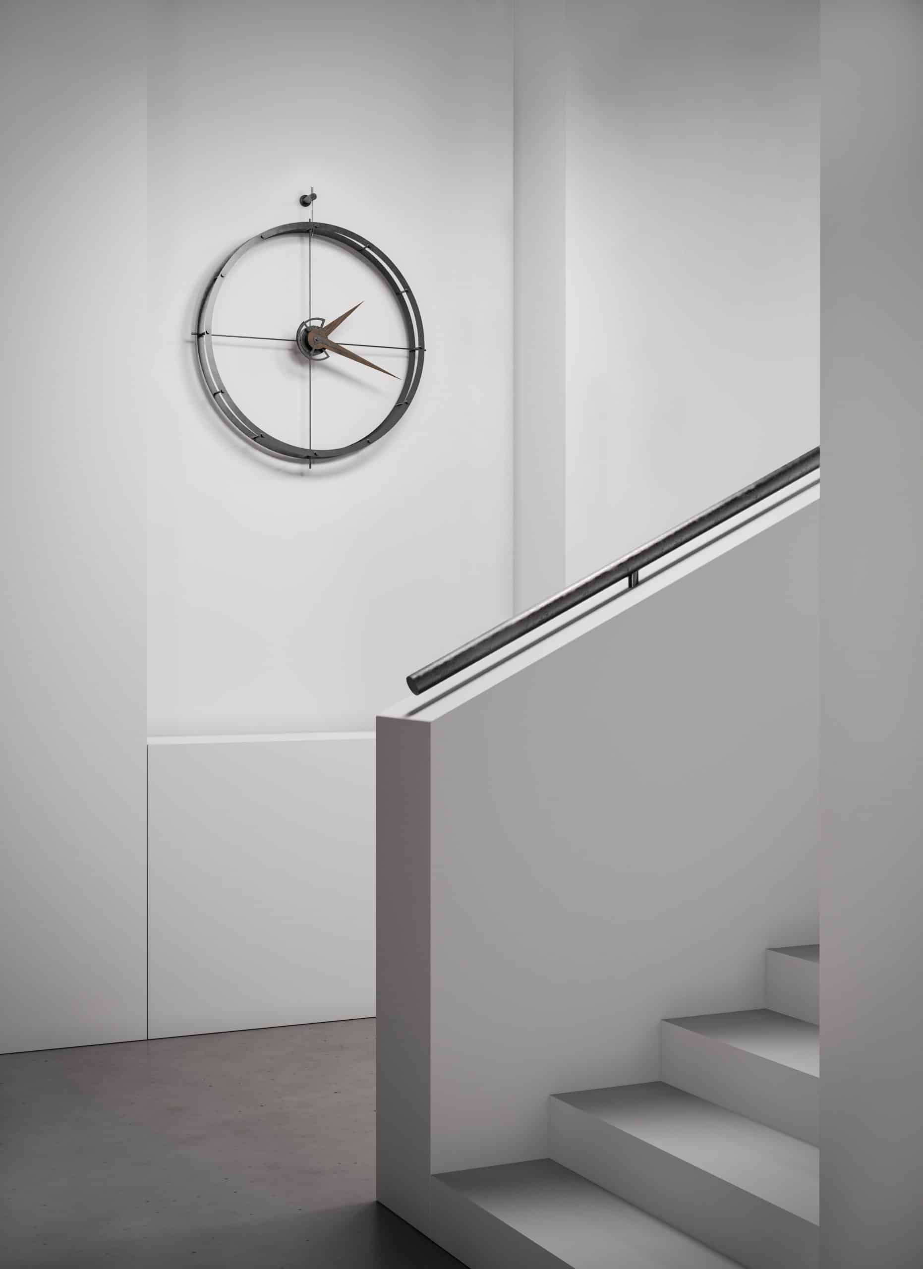 Zegar ścienny DOUBLE O chromowany z drewnem orzechowym