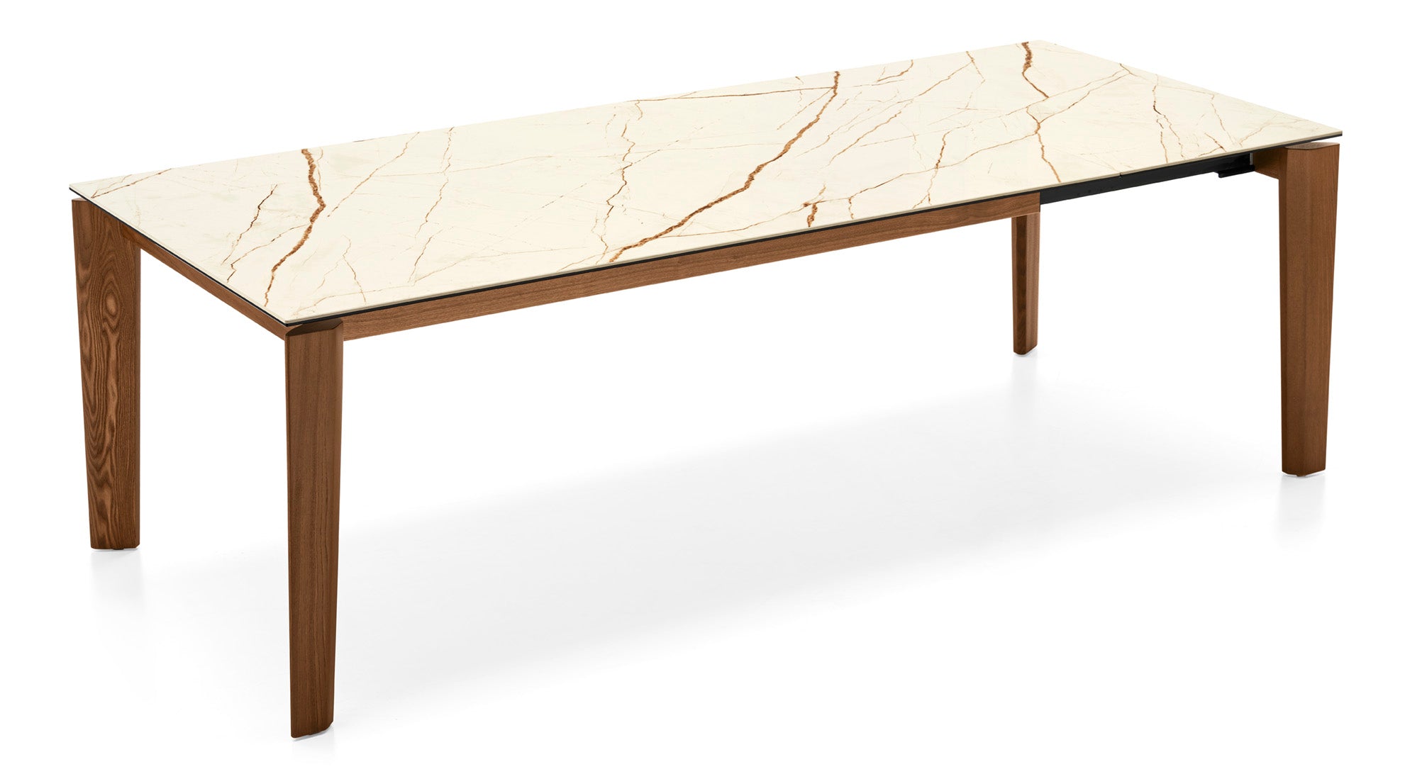 Extendable table DOGMA with beige top and walnut wooden base