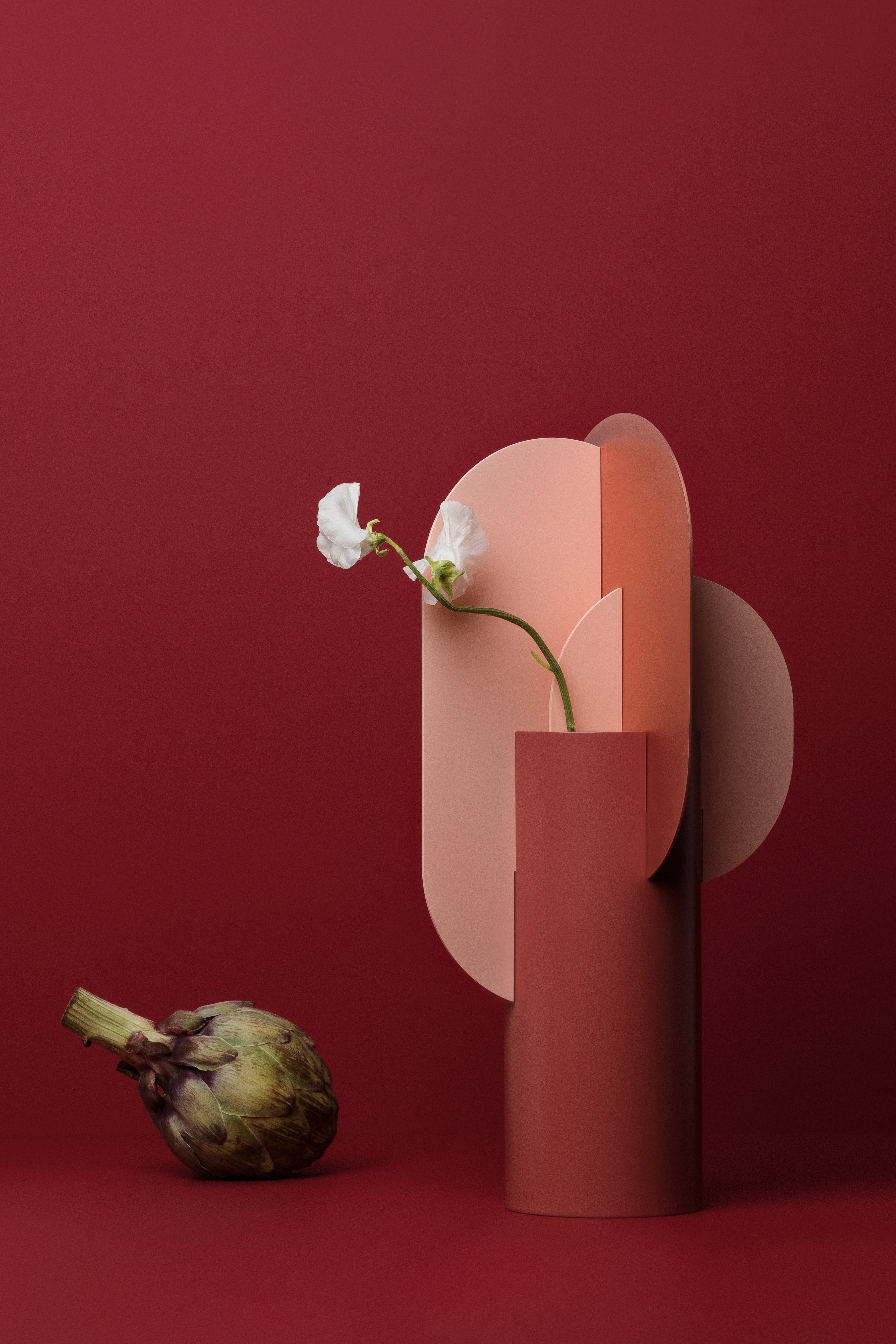 Vase EKSTER aus Ziegel mit pudrigem Rosa und Kupfer
