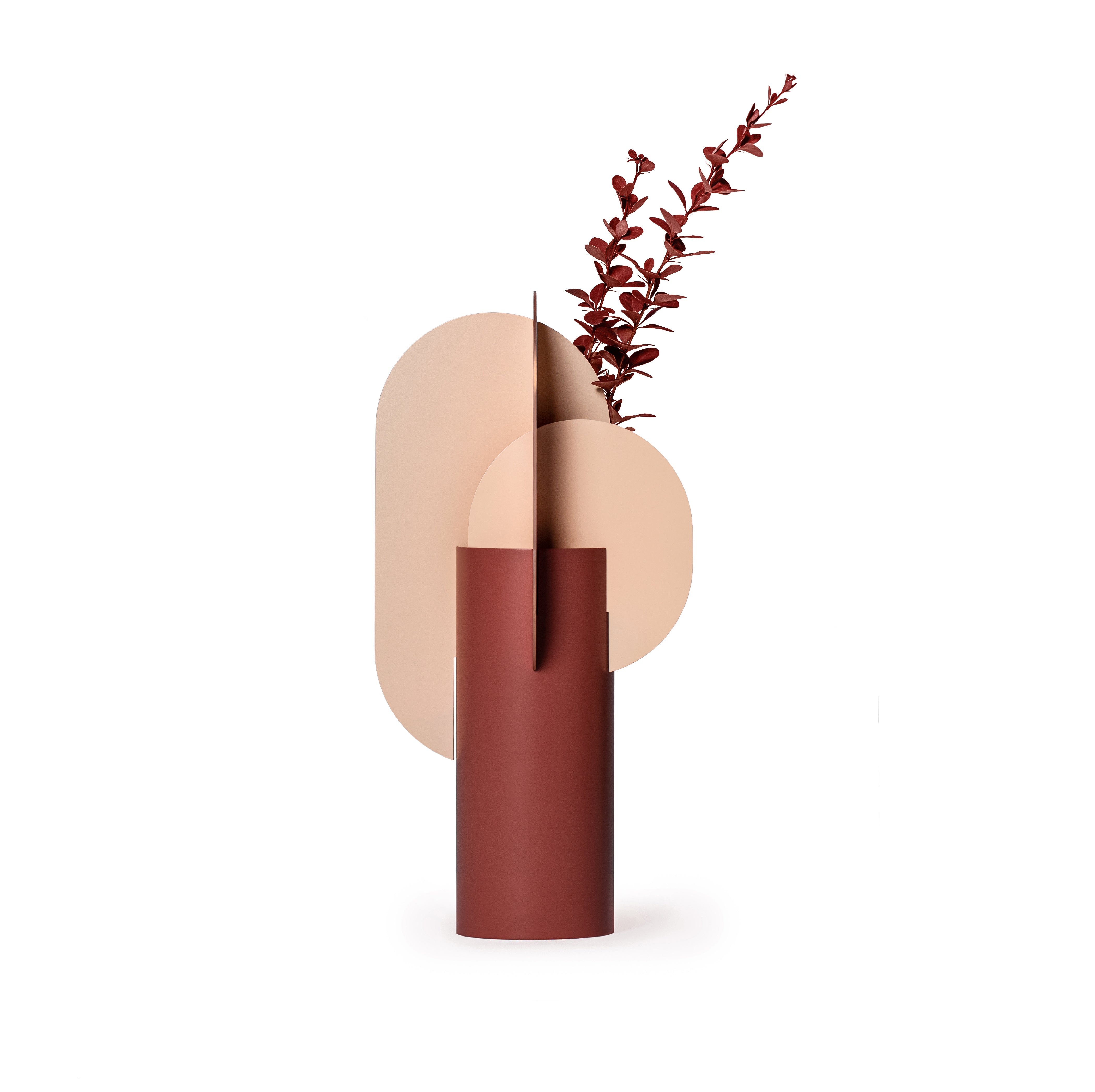 Vase EKSTER aus Ziegel mit pudrigem Rosa und Kupfer