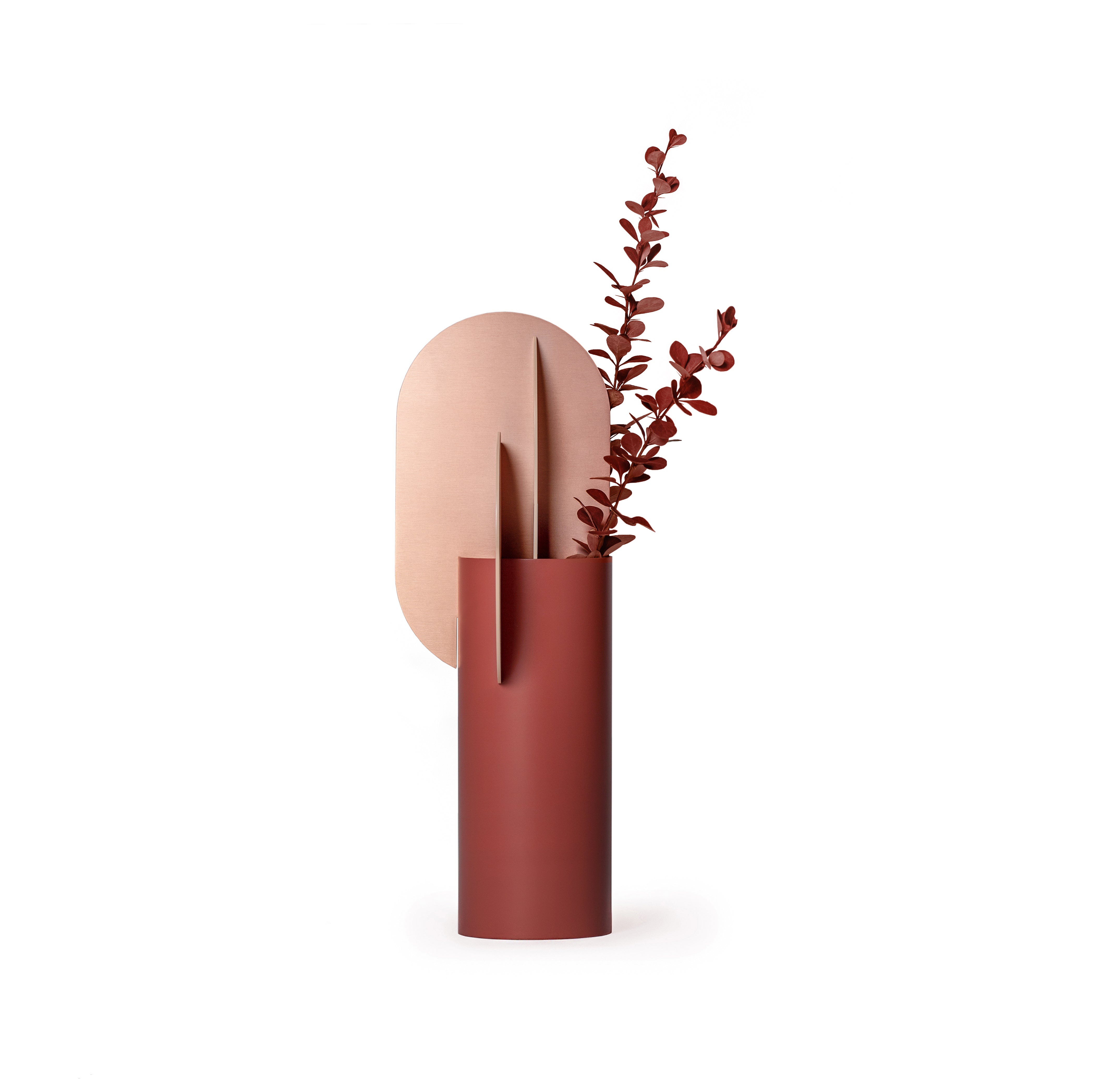 Vase EKSTER aus Ziegel mit pudrigem Rosa und Kupfer