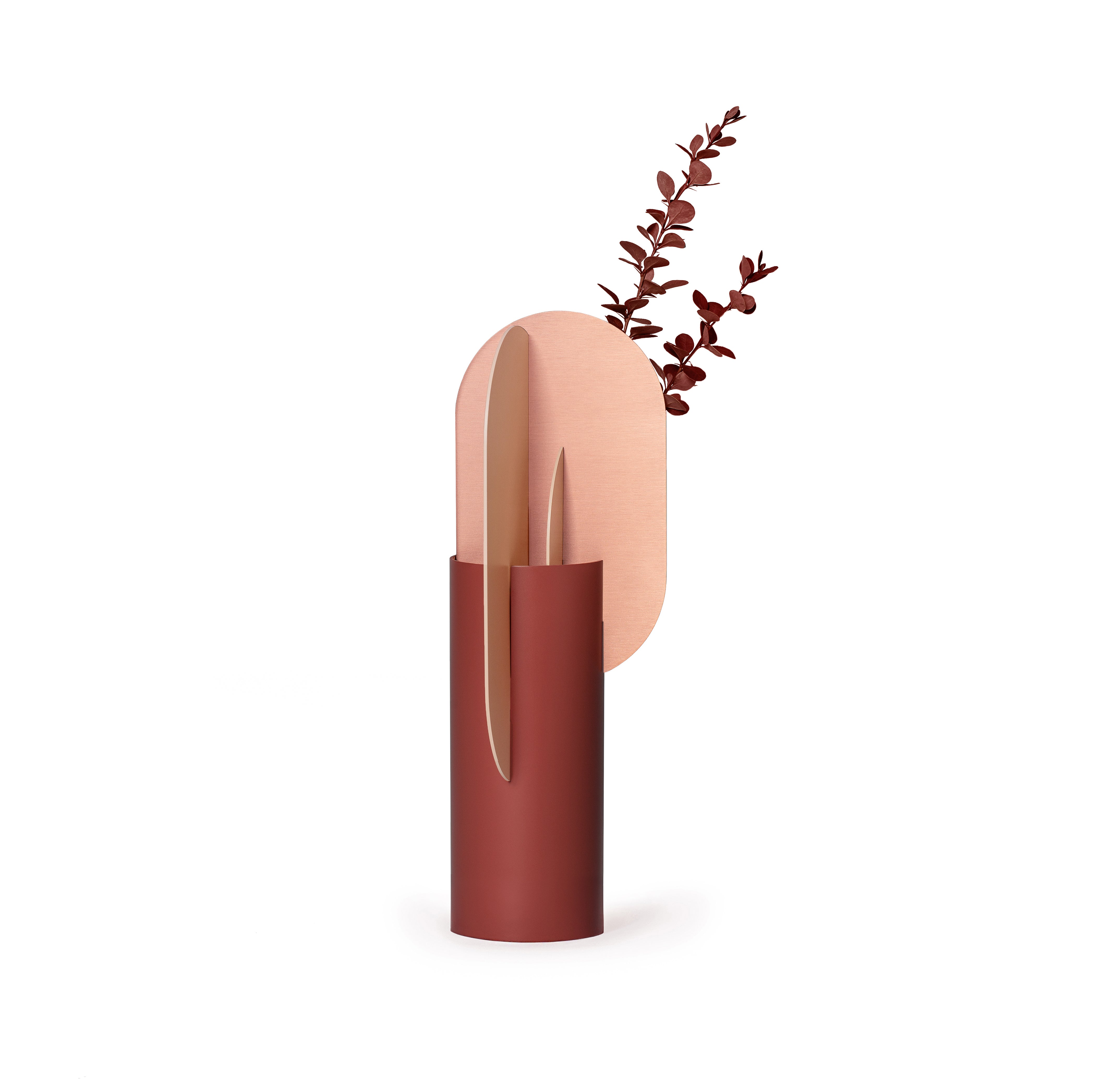 Vase EKSTER aus Ziegel mit pudrigem Rosa und Kupfer