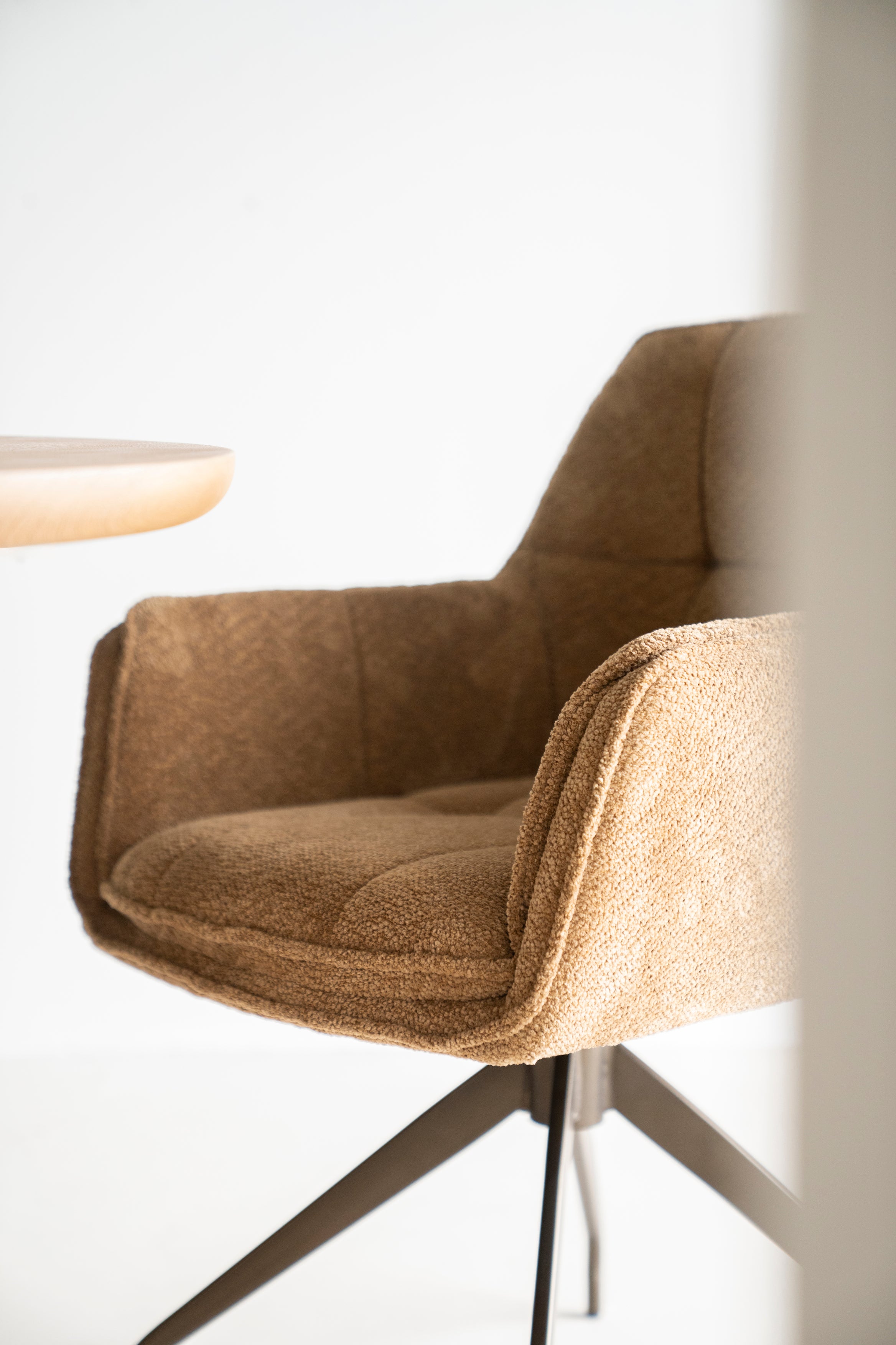 HUGO taupe swivel chair with dark brown base