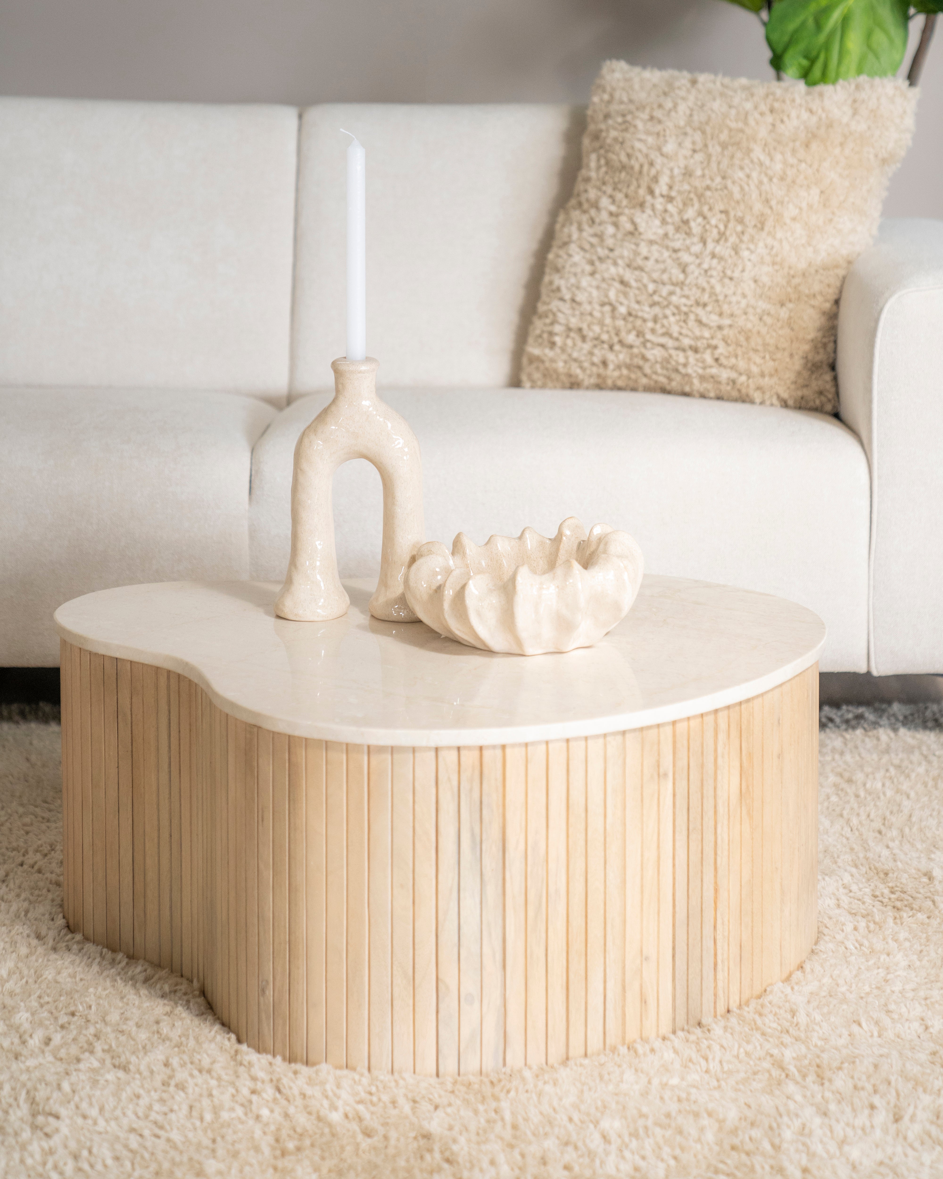 KIRA coffee table made of mango wood with a marble top