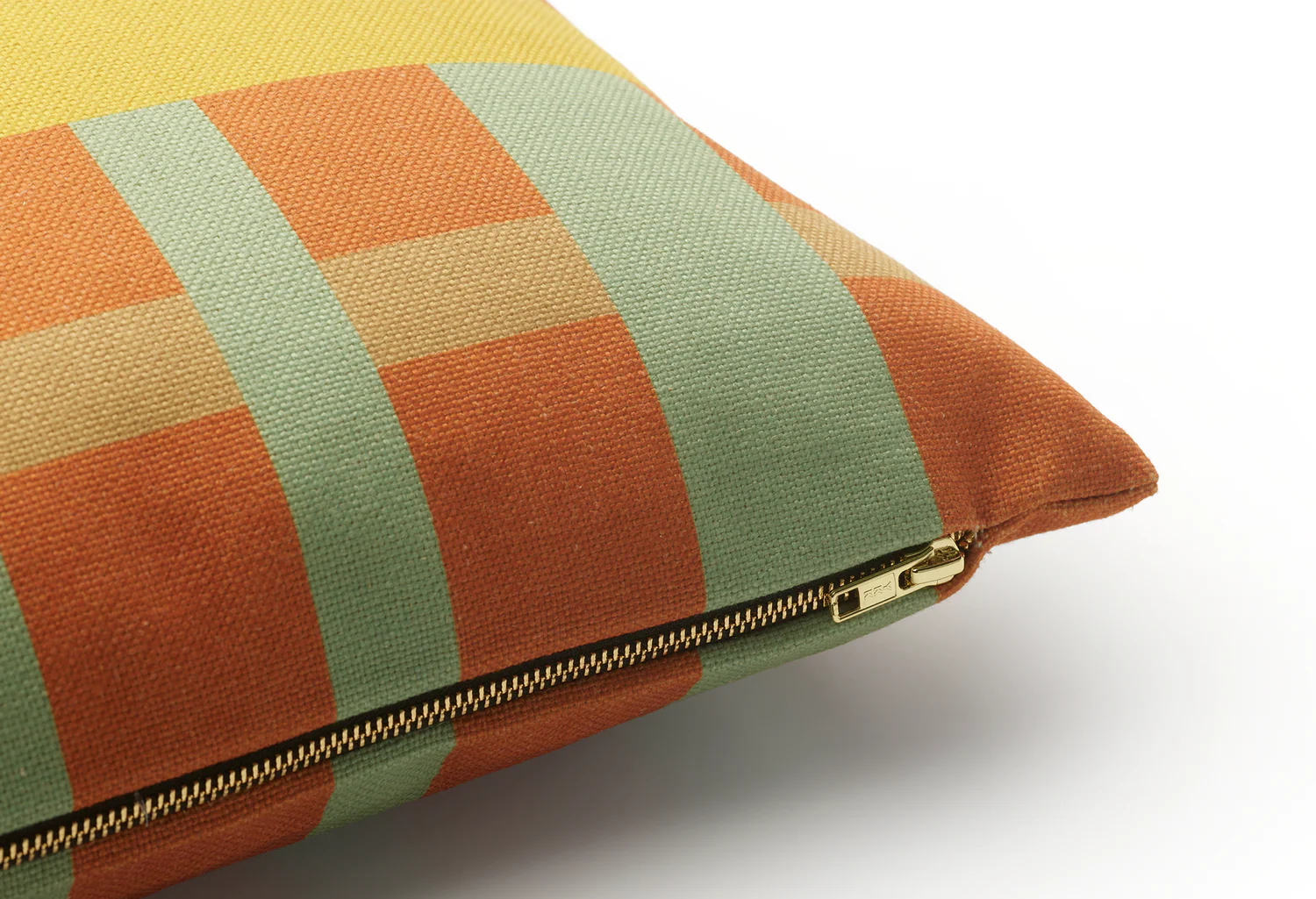 STRIPES AND CHECKS Pillow in Orange with Green