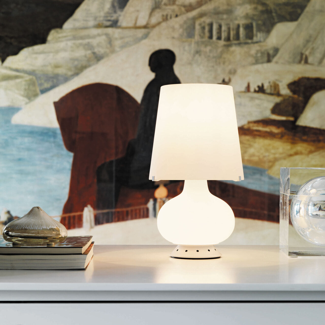 Lampa stołowa FONTANA 1853 białe satynowe szkło dmuchane