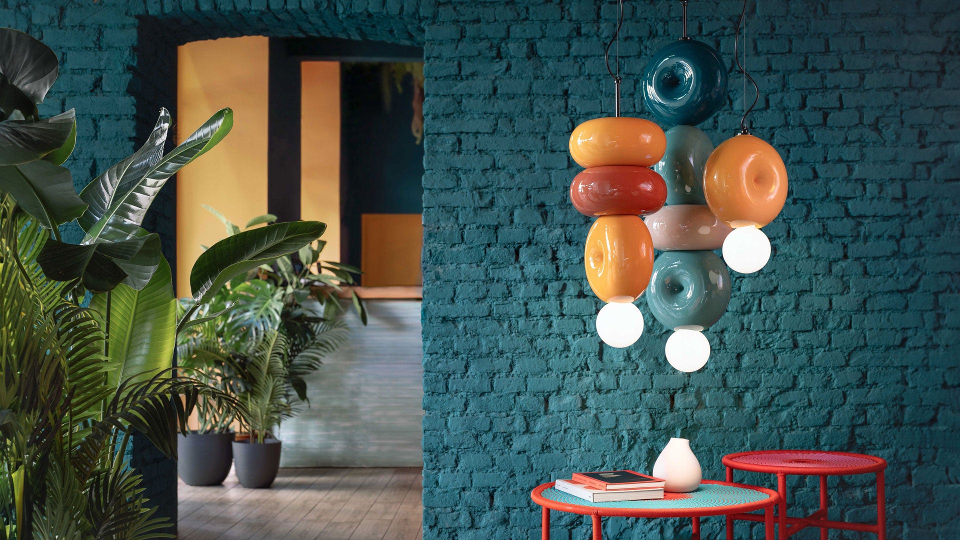 Lampa wisząca ceramiczna BUMBUM turkusowy z zielonym petrol