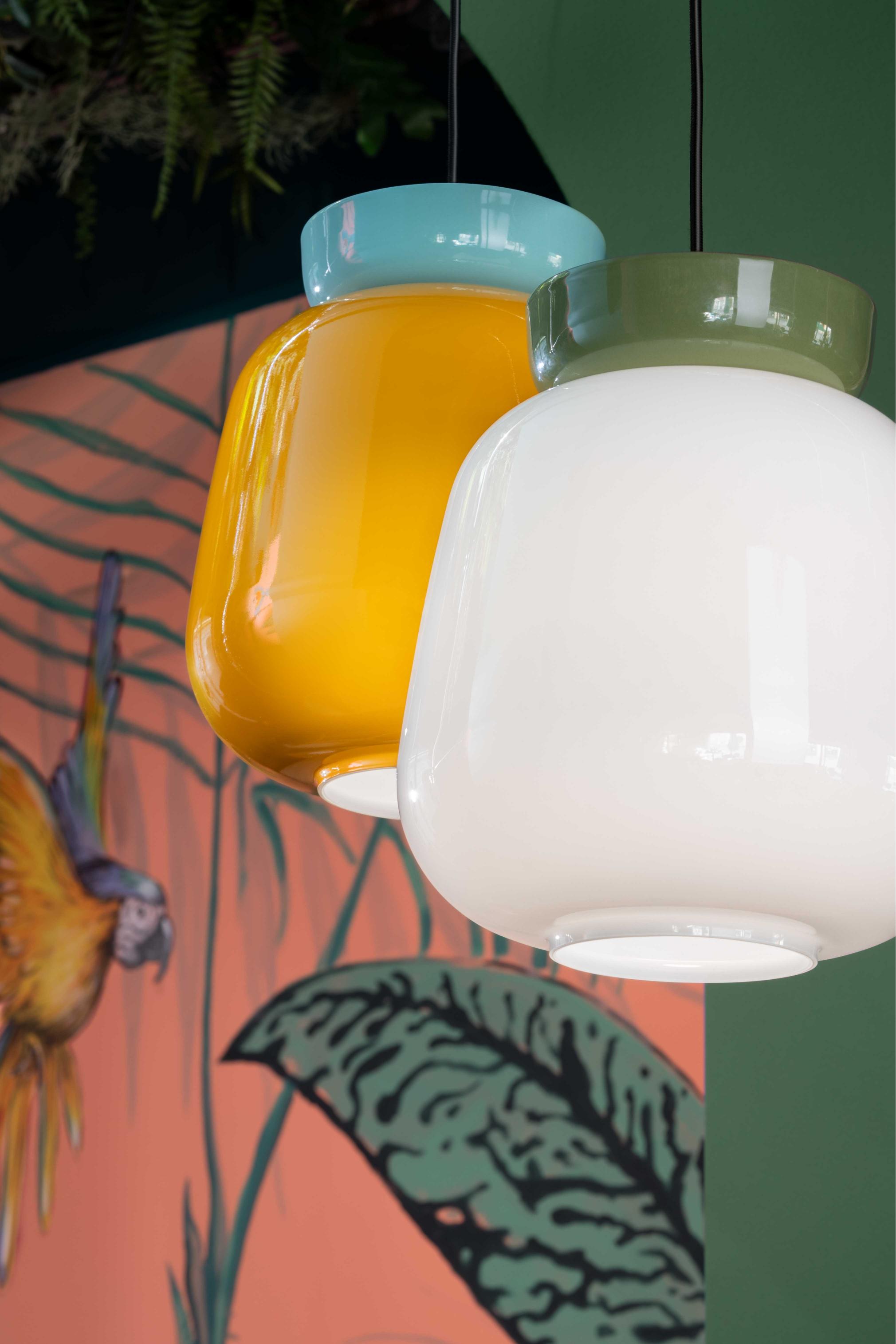 Lampa wisząca ceramiczna CORCOVADO mleczny z granatowym